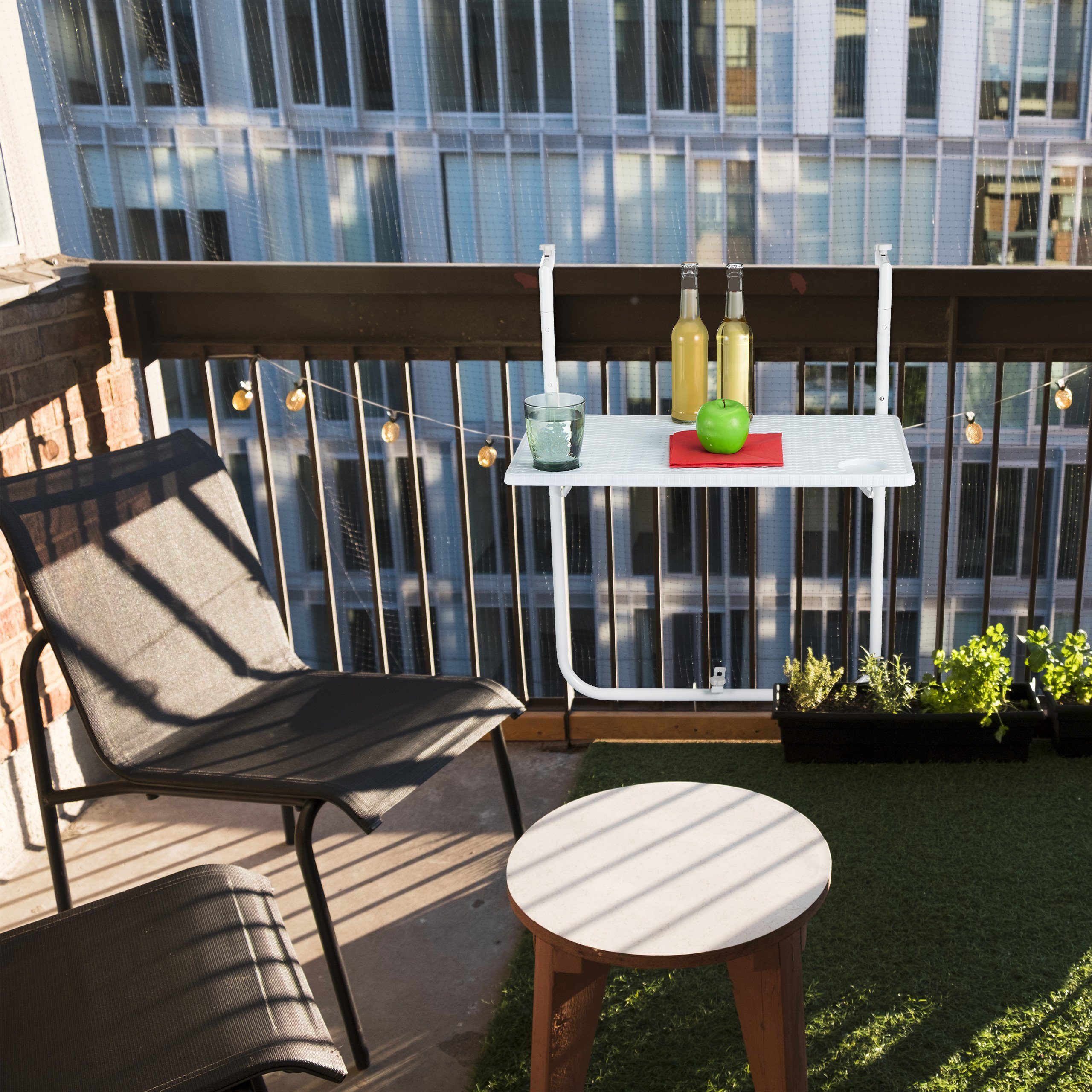 relaxdays Balkonhängetisch Balkon Hängetisch Rattanoptik