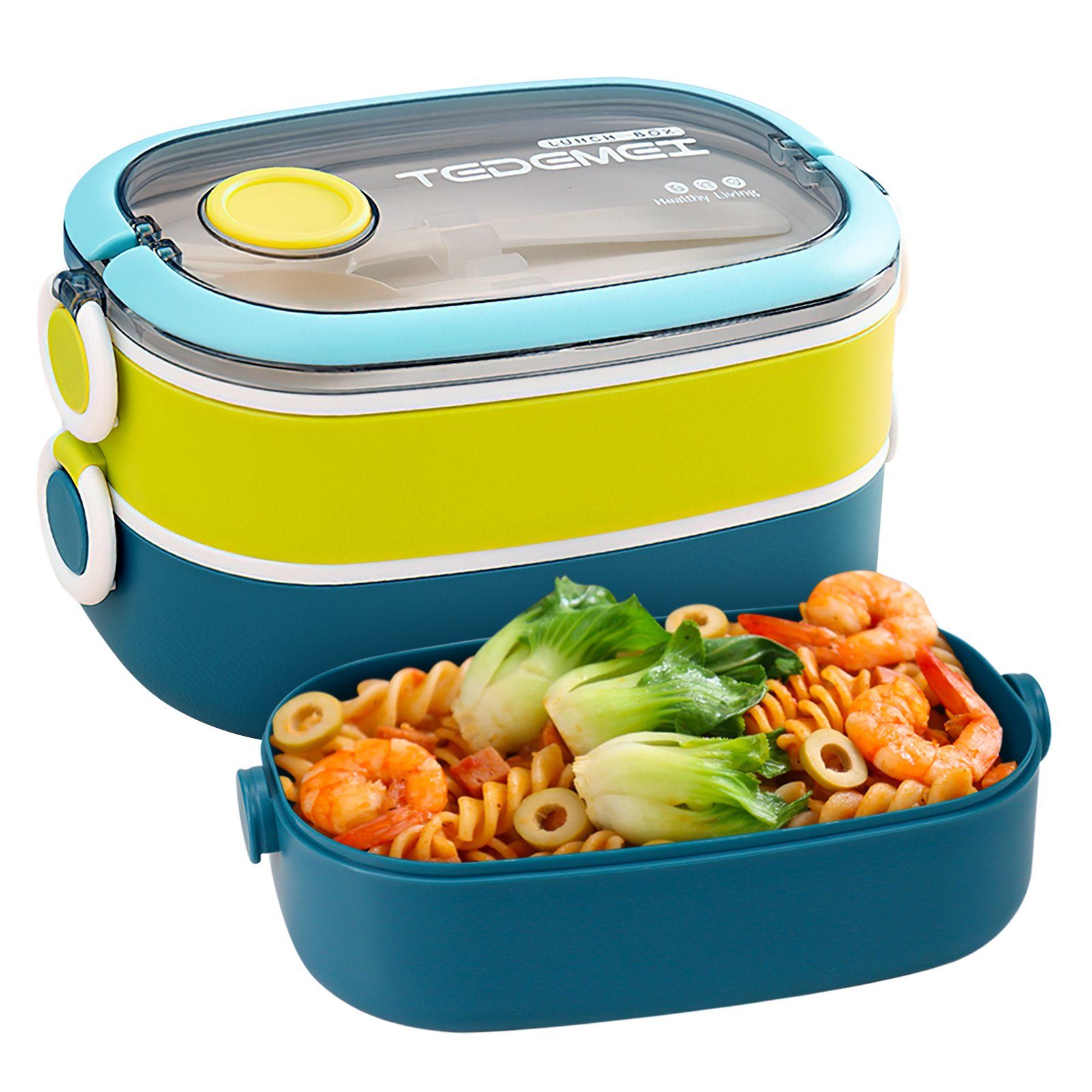 MDHAND Lunchbox 1600ML Lunchbox mit Löffel und Gabel für Kinder/Erwachsene, (1-tlg), Blau Grün