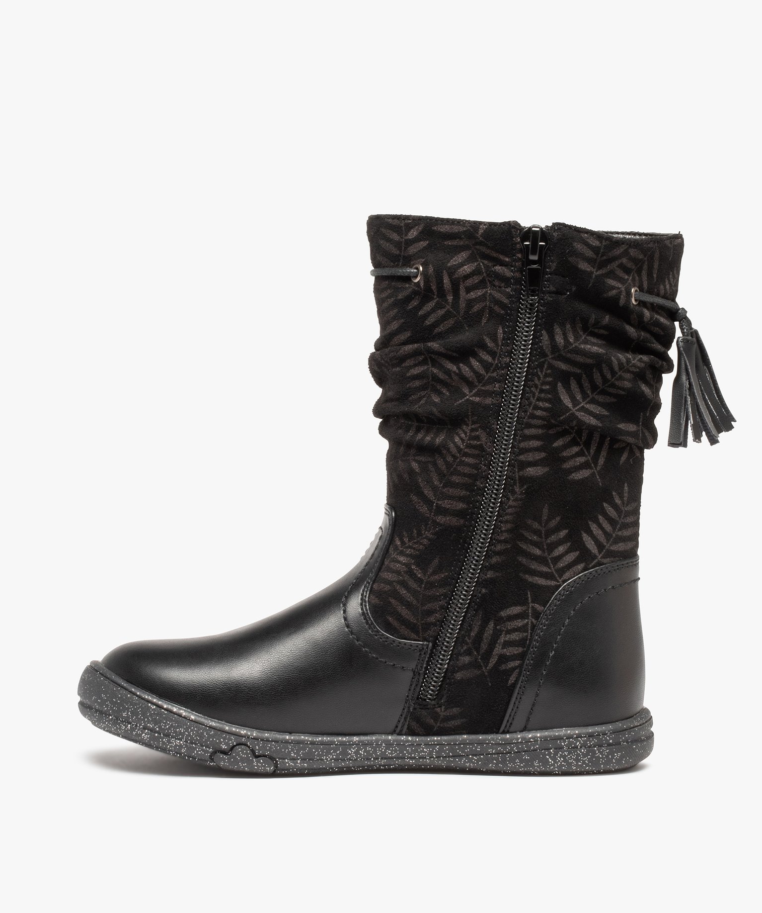 Bottes fille à semelle pailletée et tige imprimée noir | GEMO
