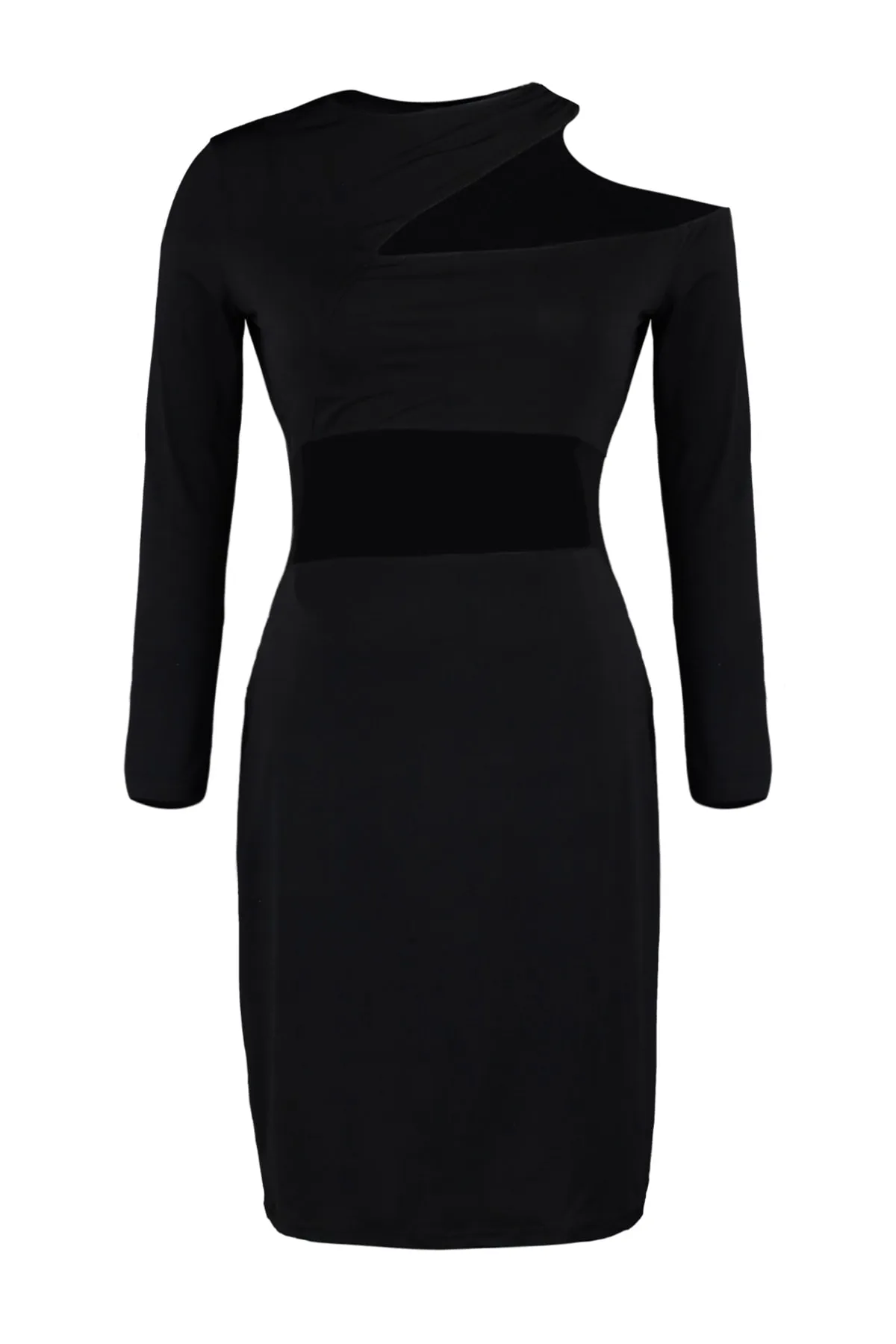 Trendyol Curve  Schwarzes Midi-Strickkleid mit Fenster-/Ausschnitt-Details TBBAW23AH00028