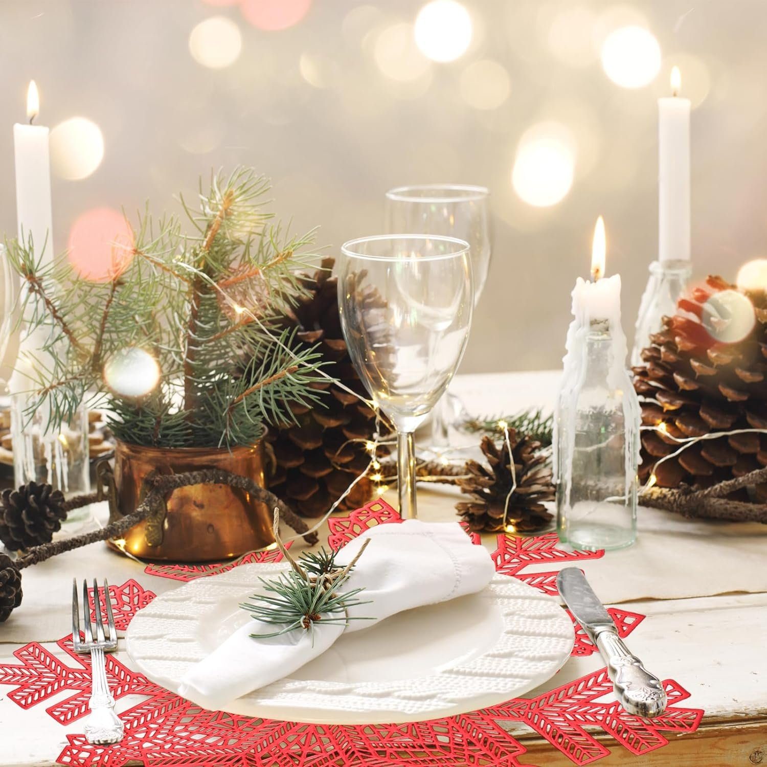 HIBNOPN Tischsitz Weihnachten Platzset Schneeflocken Wärmedämmung Rot 38cm 6er, (6-tlg)