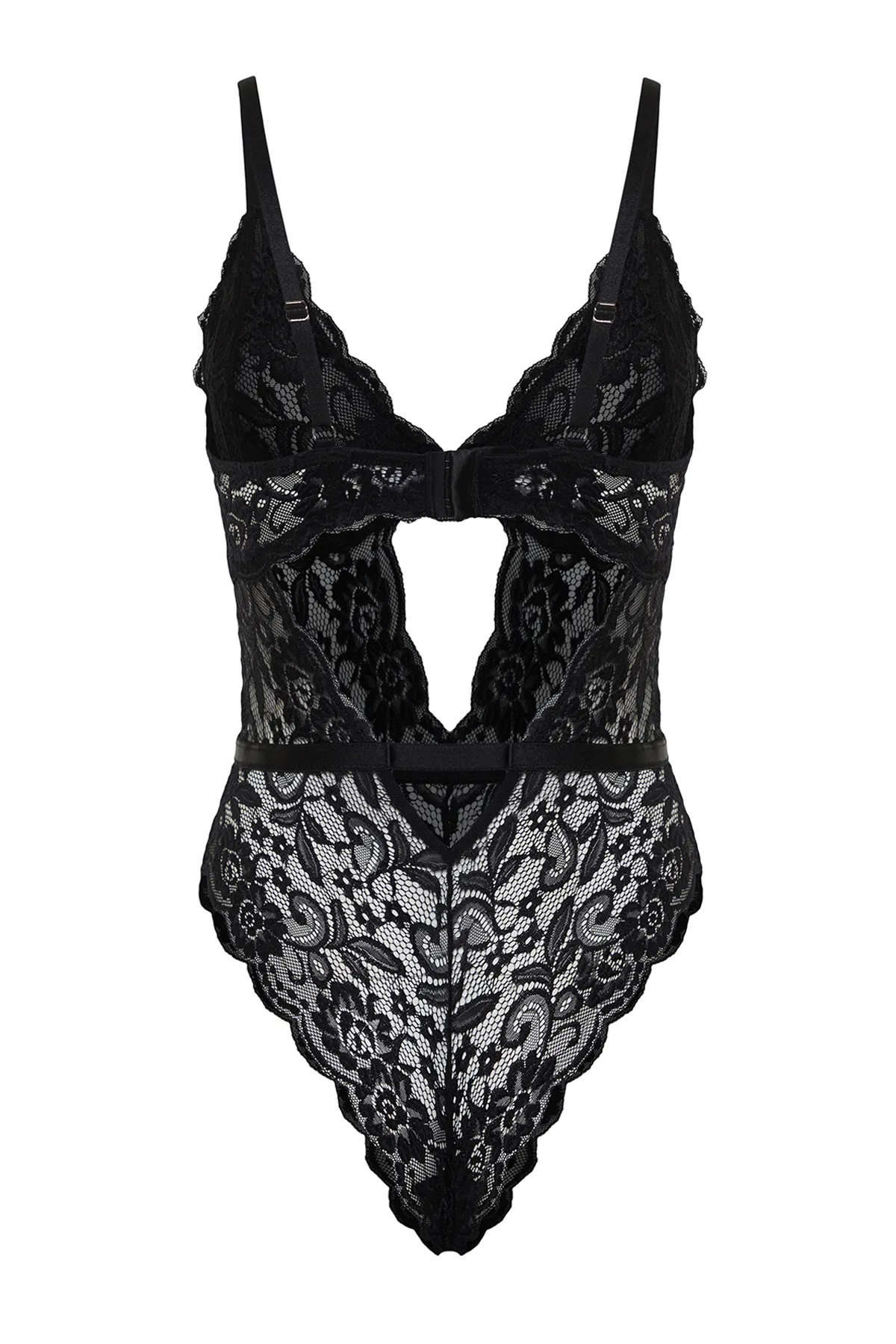 Trendyol Collection  Schwarzer Strickbody mit Spitzenfenster/Ausschnitt, Seilriemen und detailliertem THMSS24BD00003