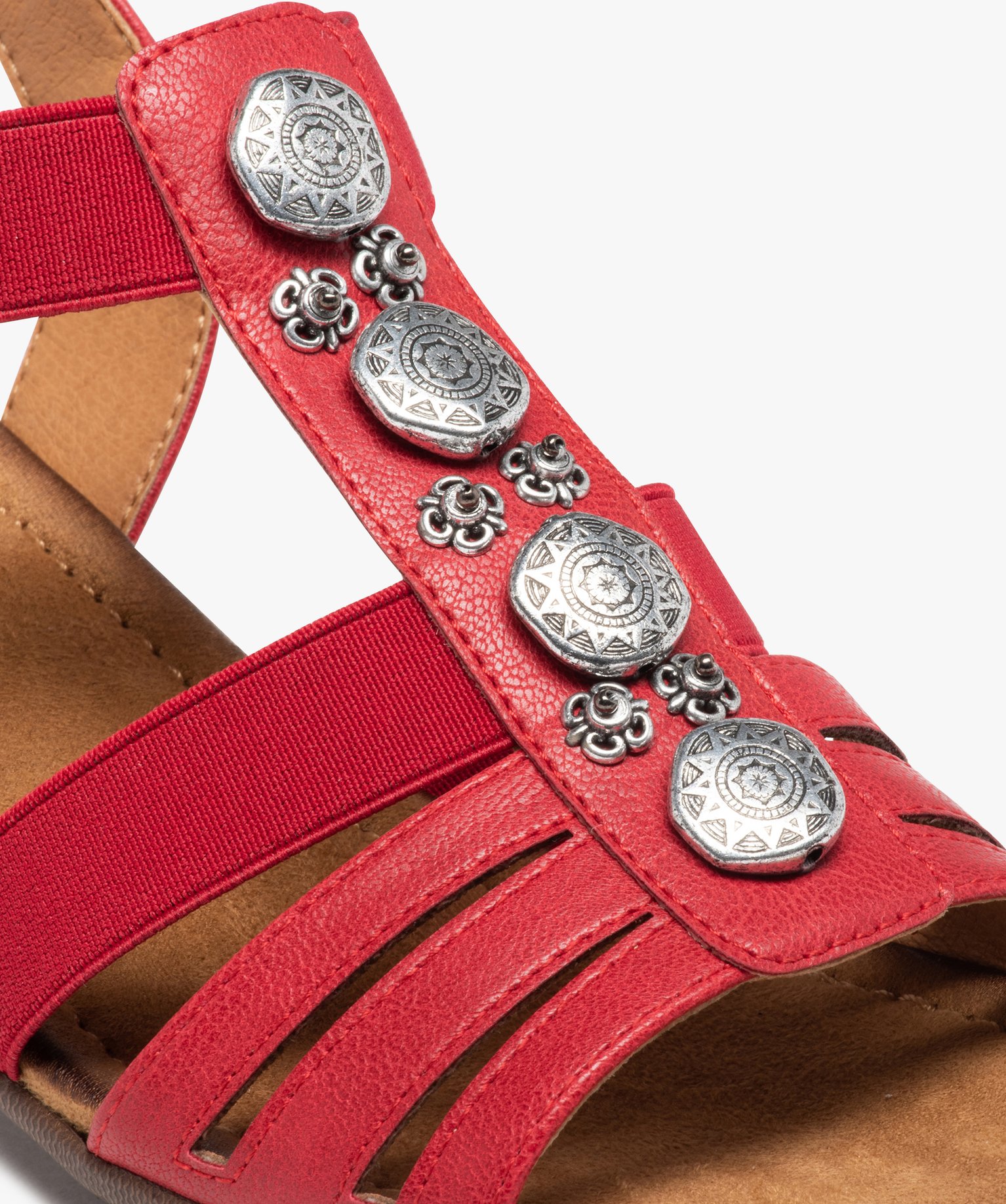 Sandales femme confort à talon et brides élastiquées rouge | GEMO
