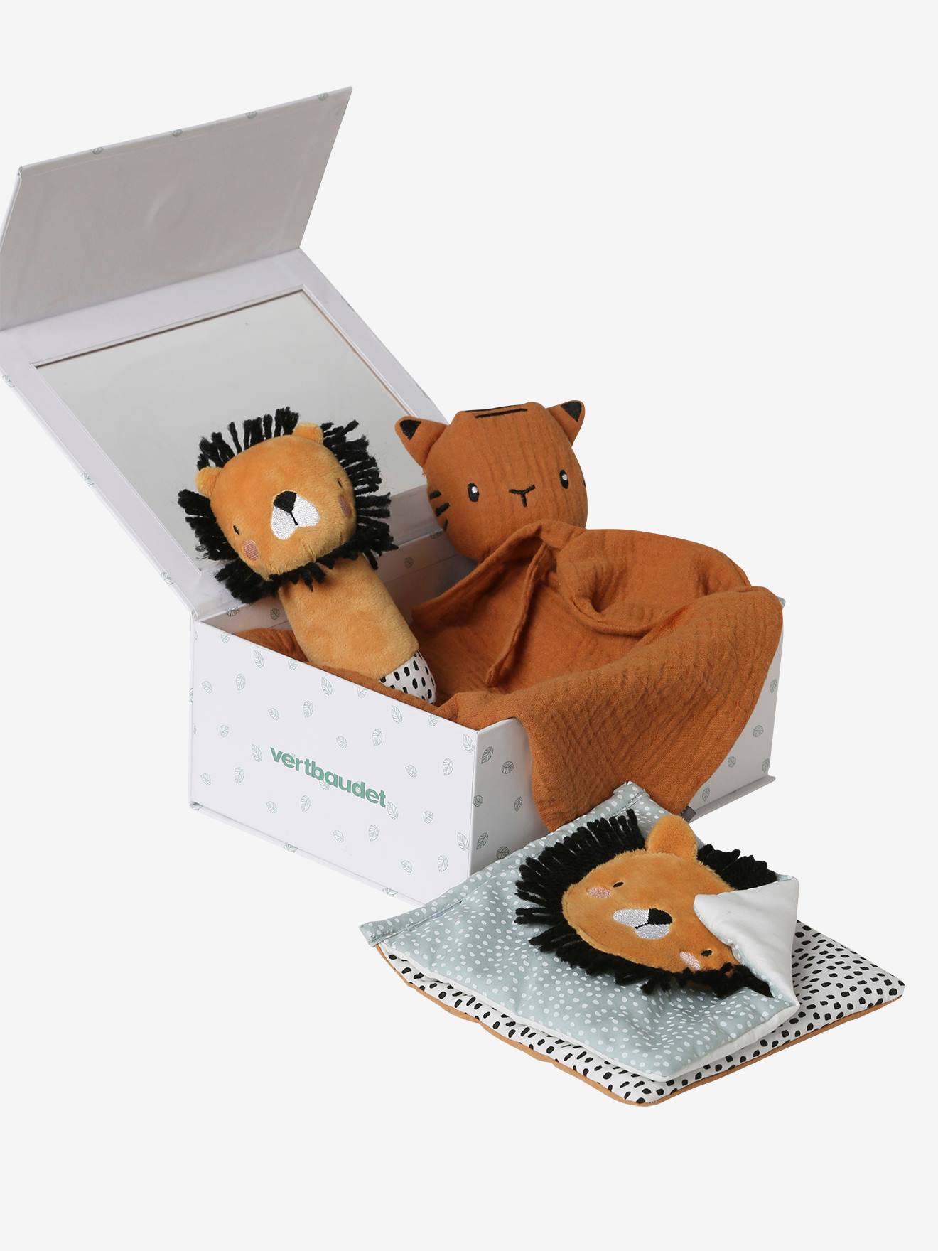 Coffret cadeau 3 pièces : doudou lange + hochet + livre imagier tanzanie