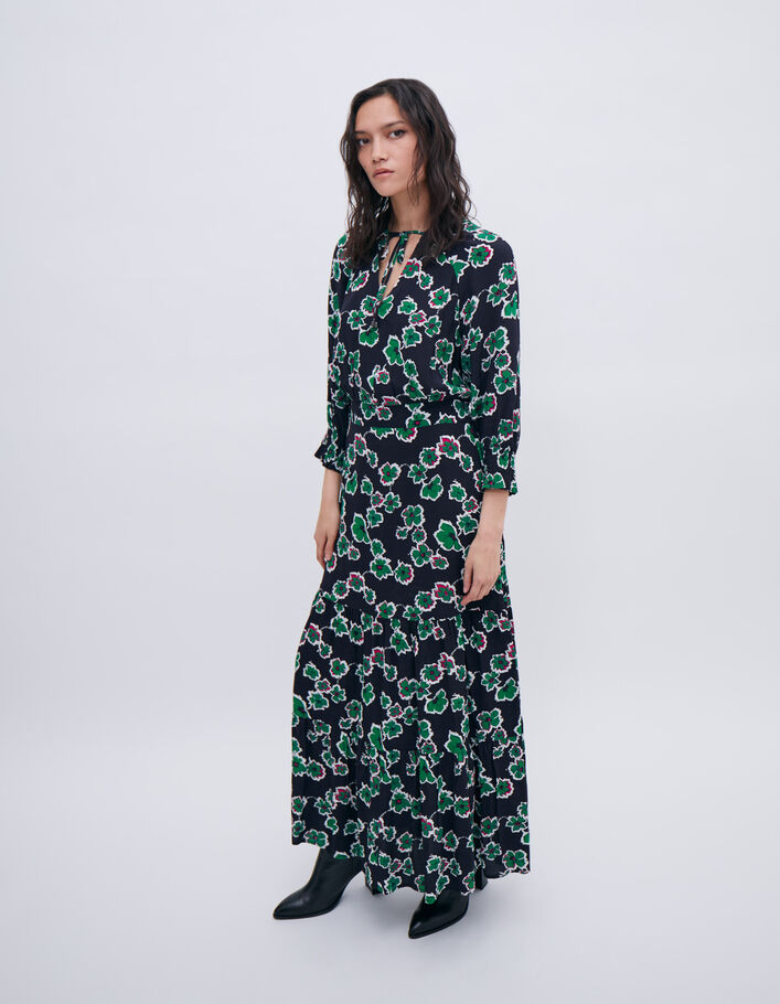 Robe longue noire maxi floral Femme