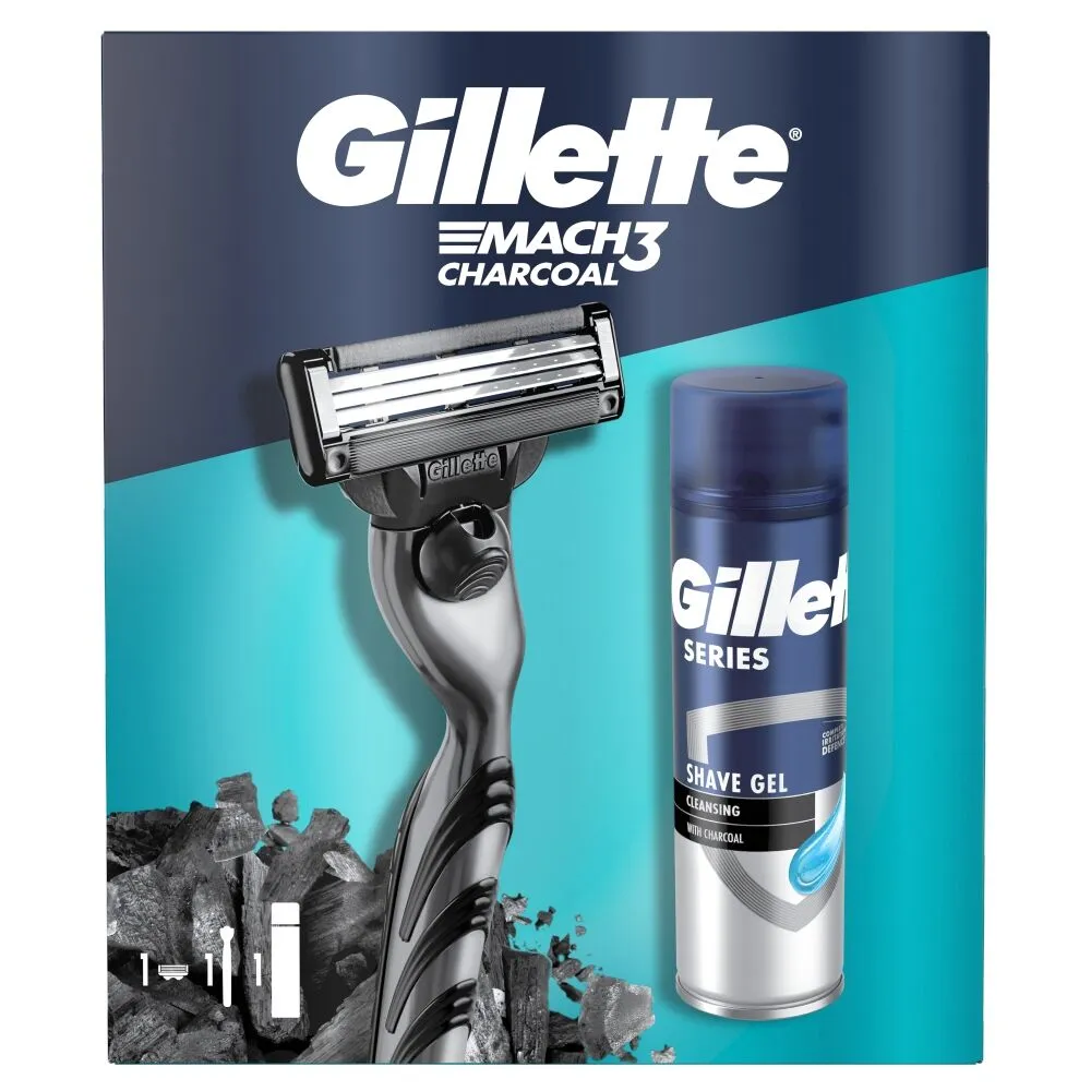 Σετ ξυρίσματος Gillette Mach3 για άνδρες με κάρβουνο, mach3 + 1 λεπίδα + τζελ