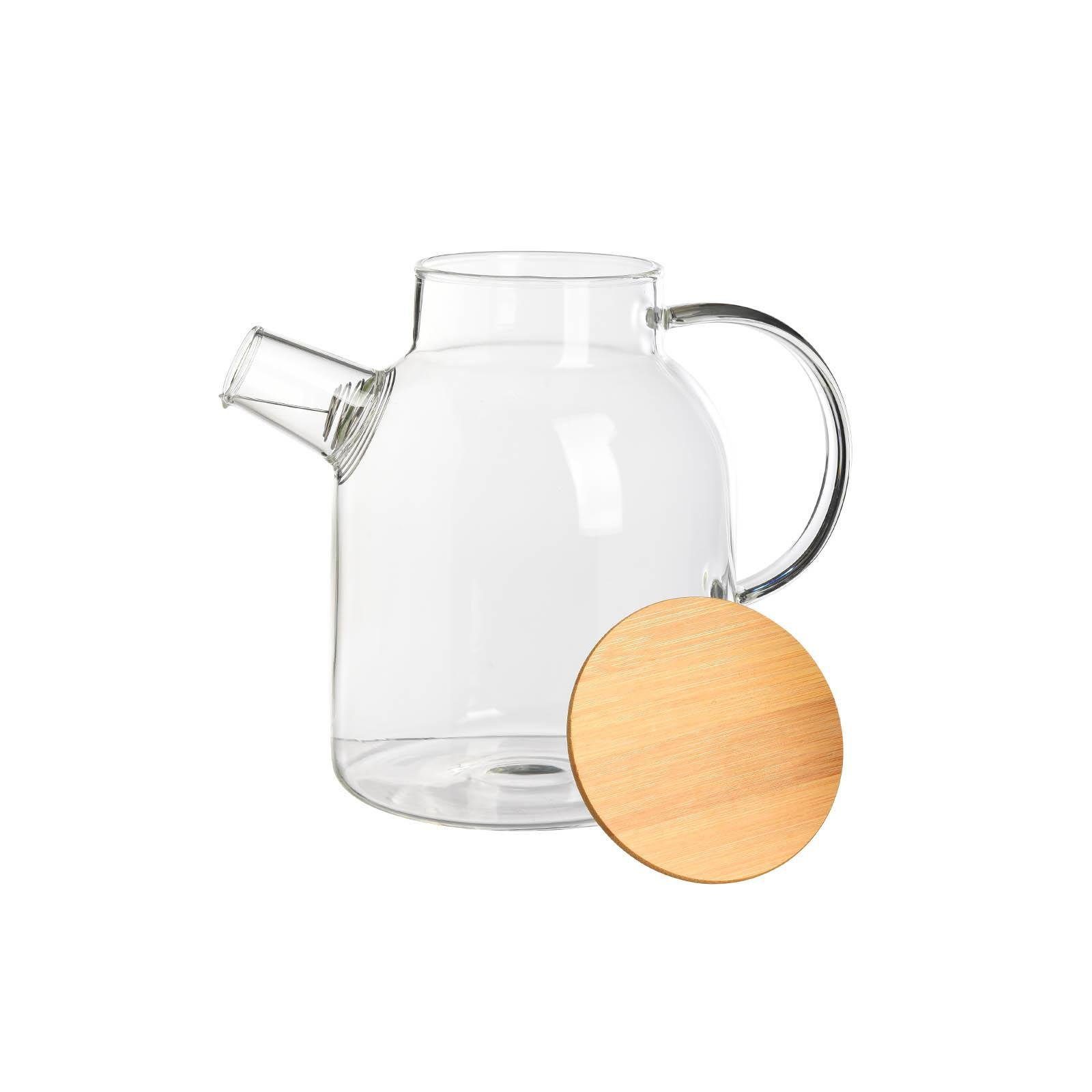 Depot Espressokocher Teekanne mit Bambus-Deckel, aus Bambusholz, Glas, Fassungsvermögen: 1600 Milliliter