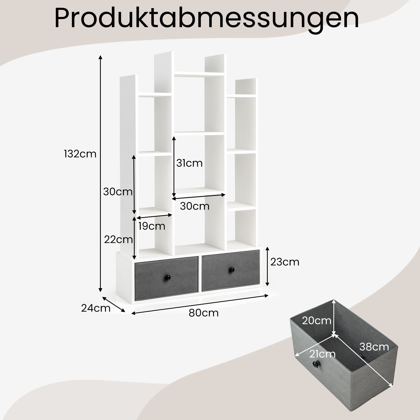 COSTWAY Bücherregal, Standregal mit 12 Fächern und 2 Schublade, 53x24x118cm