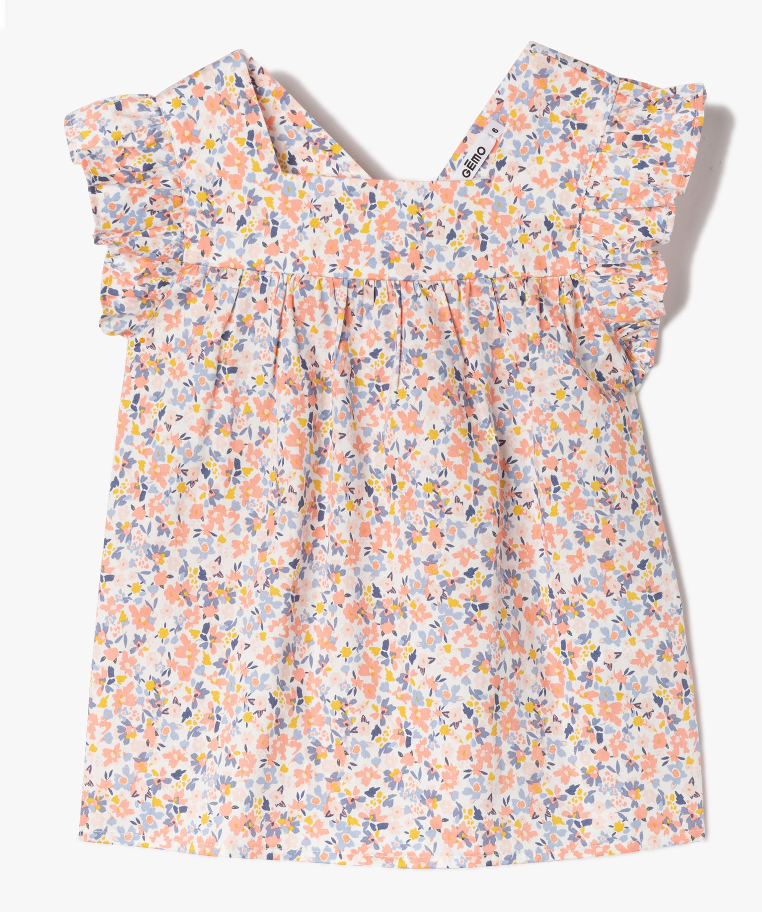Blouse fille à motifs fleuris avec volants sur les épaules ecru | GEMO