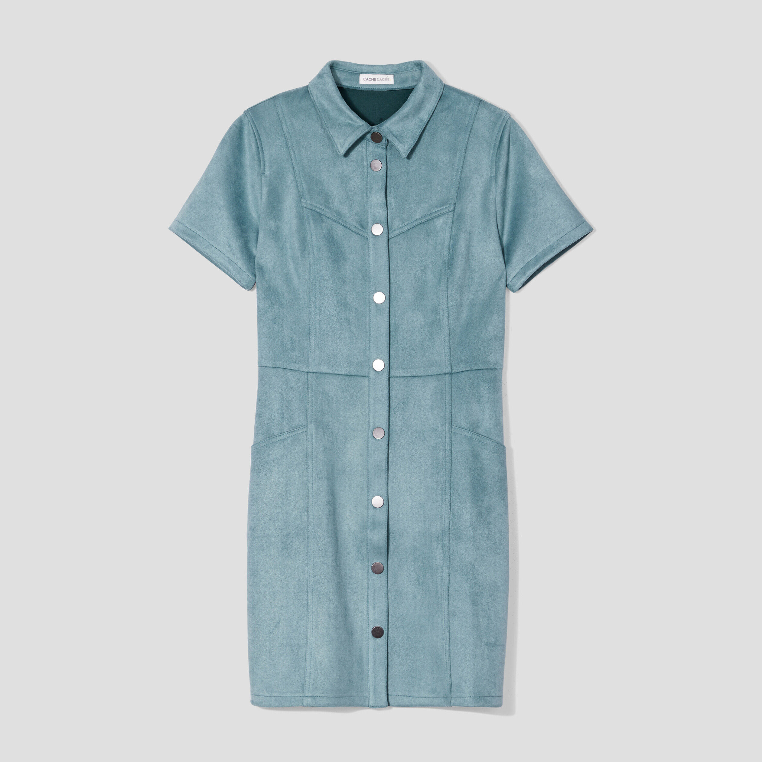 Robe droite boutonnée suédine vert foncé femme | Cache Cache