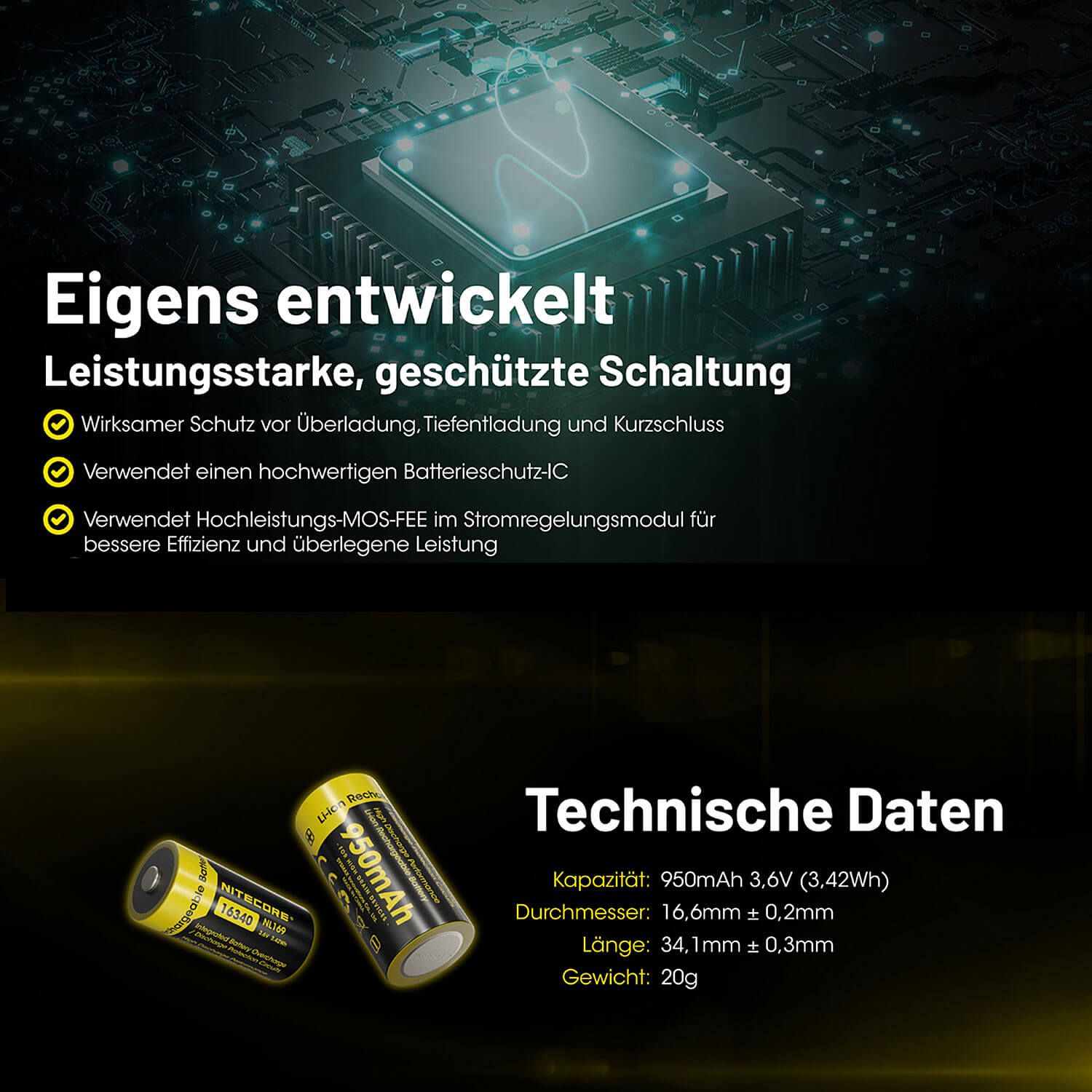 Li-Ion Akku Typ 16340 - 950mAh - NL169