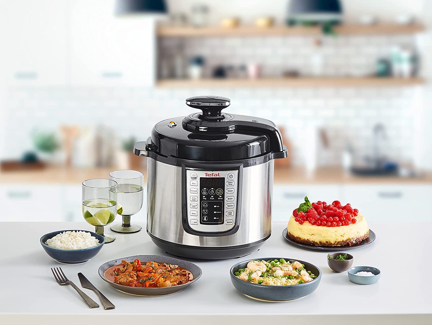 Tefal Multikocher elektrischer, 1200 W, 6,00 l Schüssel, Tefal Multikocher CY505Er, elektrischer Schnellkochtopf, 6 l Schüssel