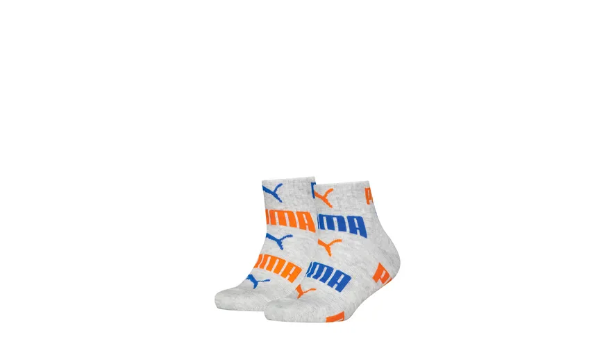 PUMA Kinder Kurzsocken AOP Quarter 2er Pack grey mélange / blue / orange