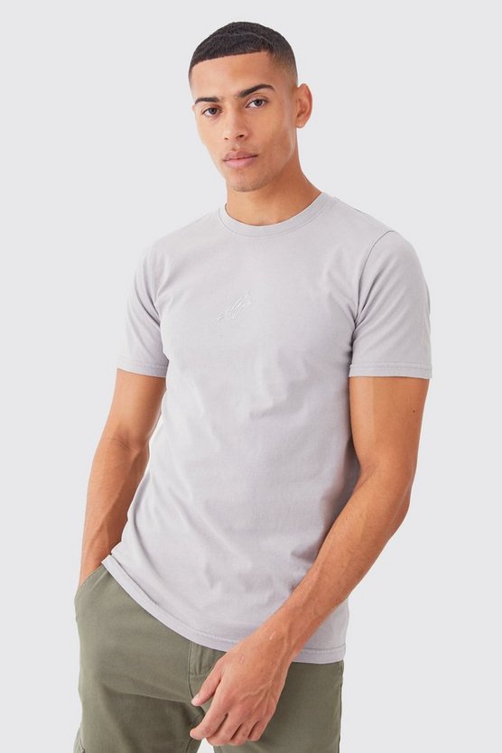 Slim-Fit Man Rundhals T-Shirt mit Acid-Waschung
