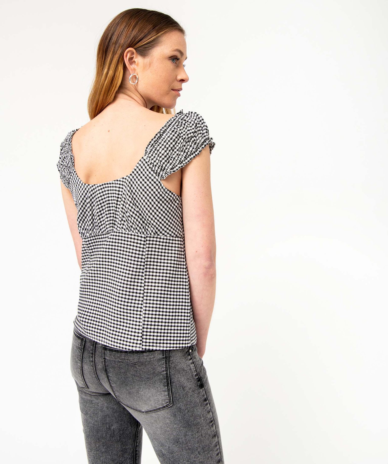 Blouse femme à larges bretelles smockées imprime | GEMO