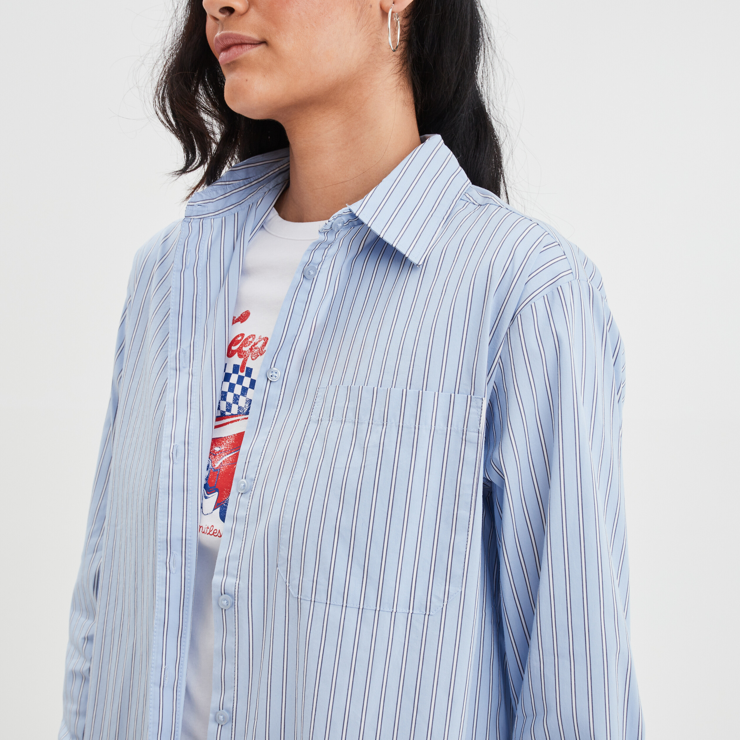Chemise oversize manches longues bleu ciel femme | La Halle