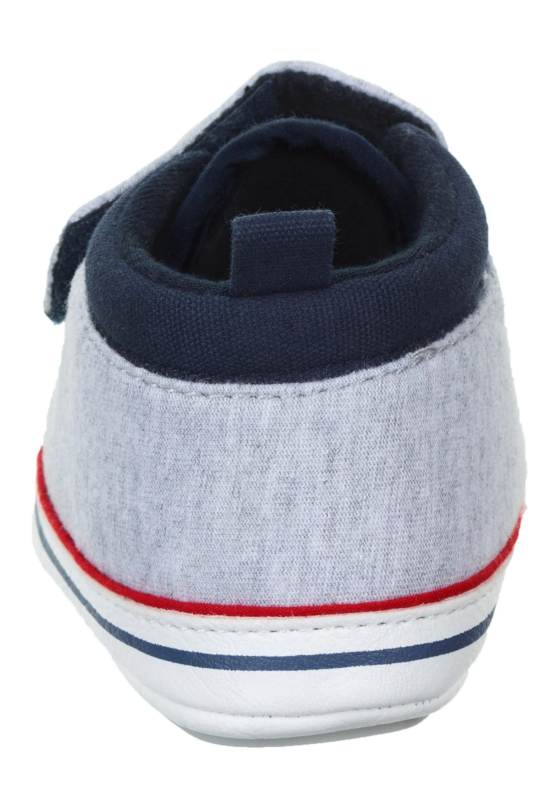 Babyschuh aus Baumwollstoff in Silber mit Paspel