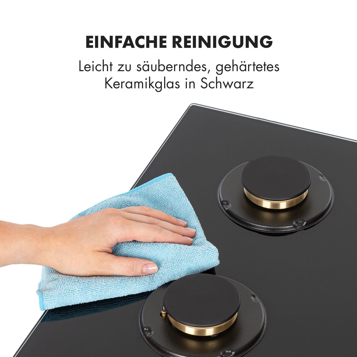 Klarstein Gas-Kochfeld Goldflame 4 Gaskochfeld 4-flammig Messing-Brenner Glaskeramik schwarz CP11-Goldflame-4, Einbau Gas Kochfeld Gasherd 4 Platten Kochplatte Einbaukochfeld