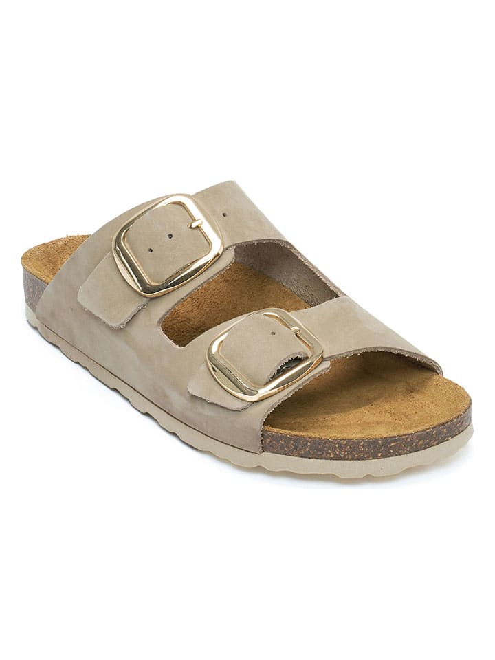 Mandel Leder-Pantoletten in Taupe günstig kaufen