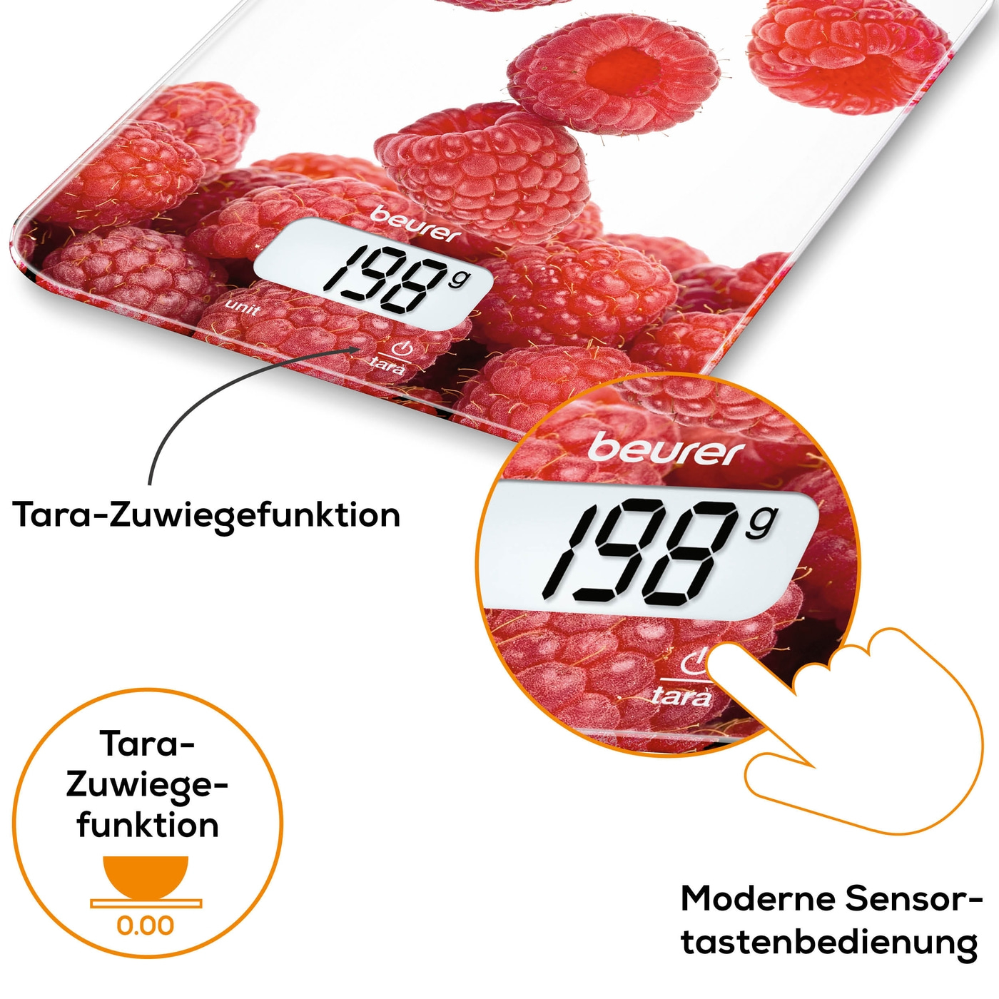 Beurer Küchenwaage - KS 19 Berry-Küchenwaage mit stylischer Glasoberfläche & Tarafunktion
