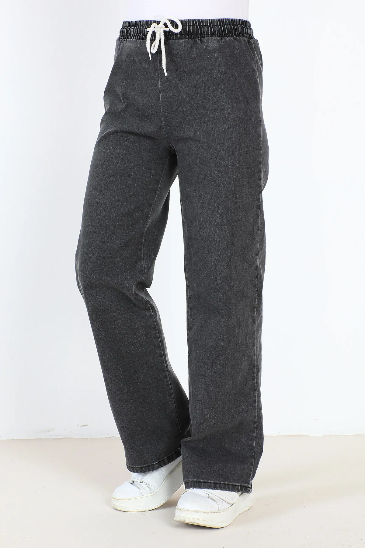 Tesettür Dünyası  Jeans mit weitem Bein und elastischem Bund TSD22045 Anthrazit