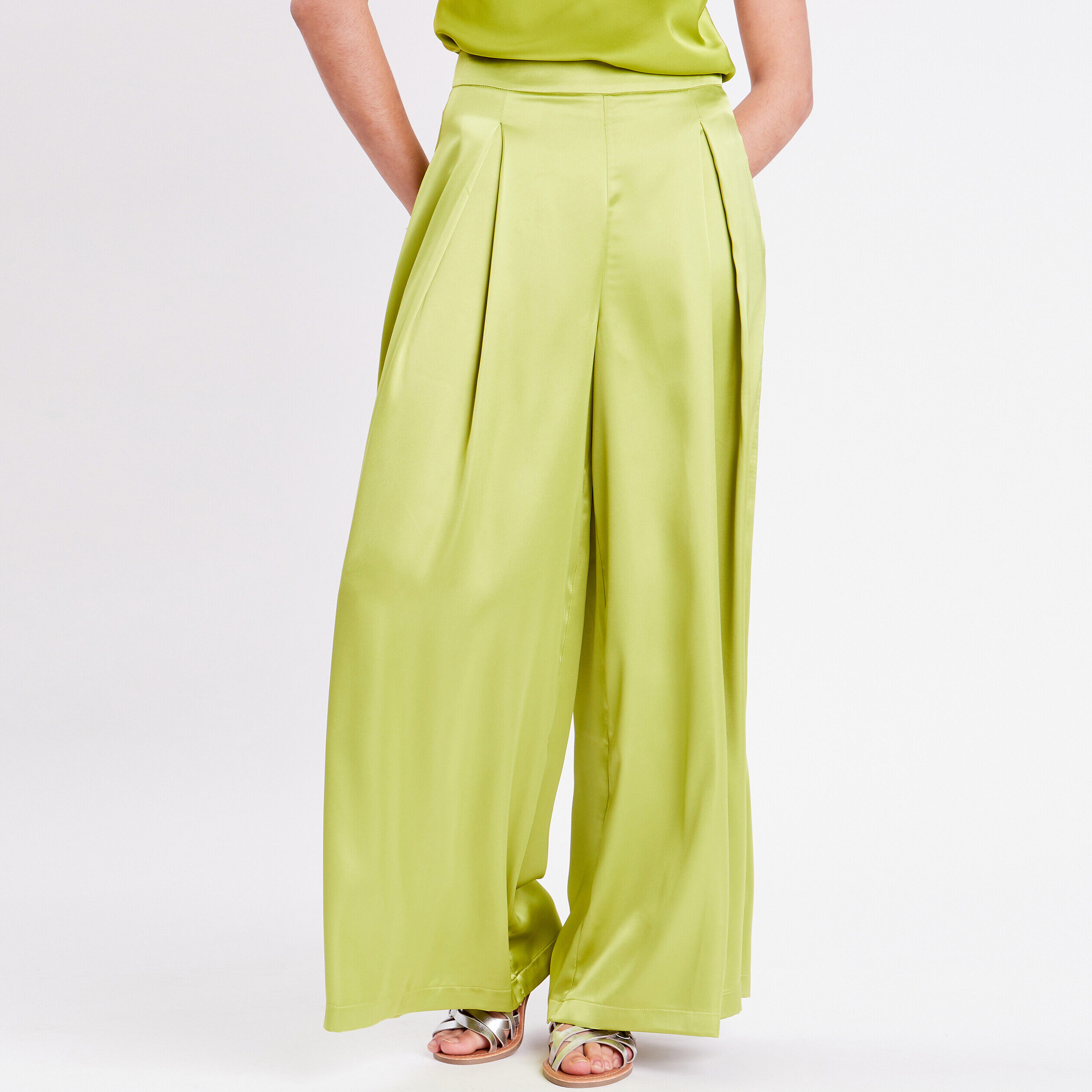 Pantalon large vert anis femme | Cache Cache