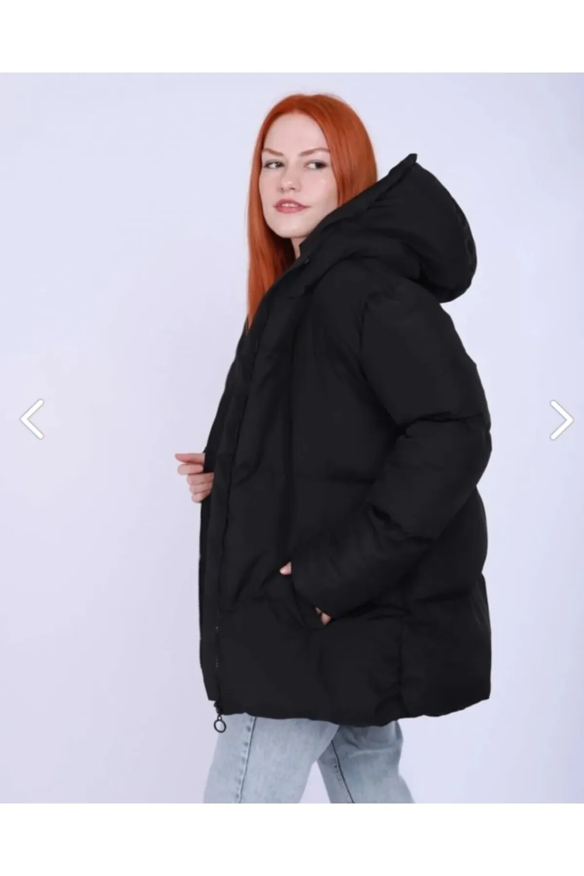La Mela  Schwarzer Puffermantel mit Kapuze für Damen