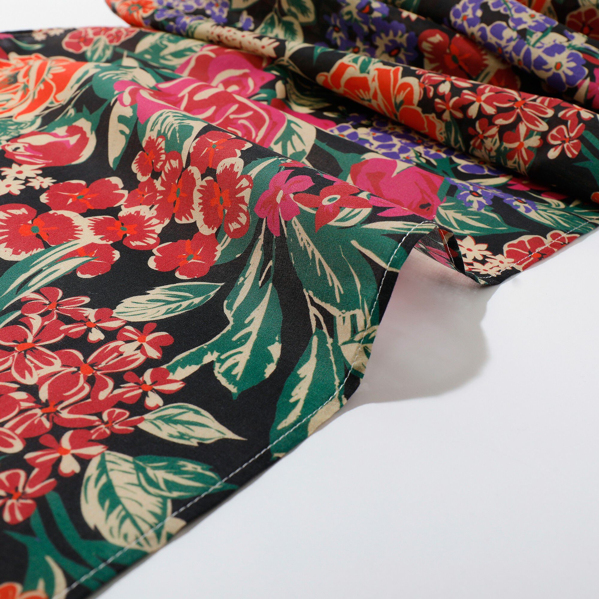 Foulard fabriqué en France imprimé grosses fleurs, 198x38 cm