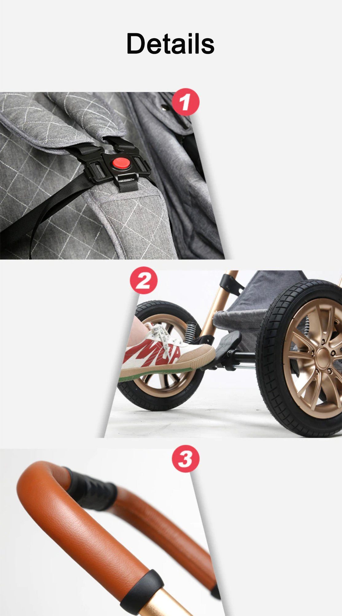 TPFLiving Kombi-Kinderwagen Babyschale Baby Buggy Babywanne Windeltasche, Moskitonetz Regenschutz Kinderwagen 3 in 1 inkl. Zubehörset Hellgrau
