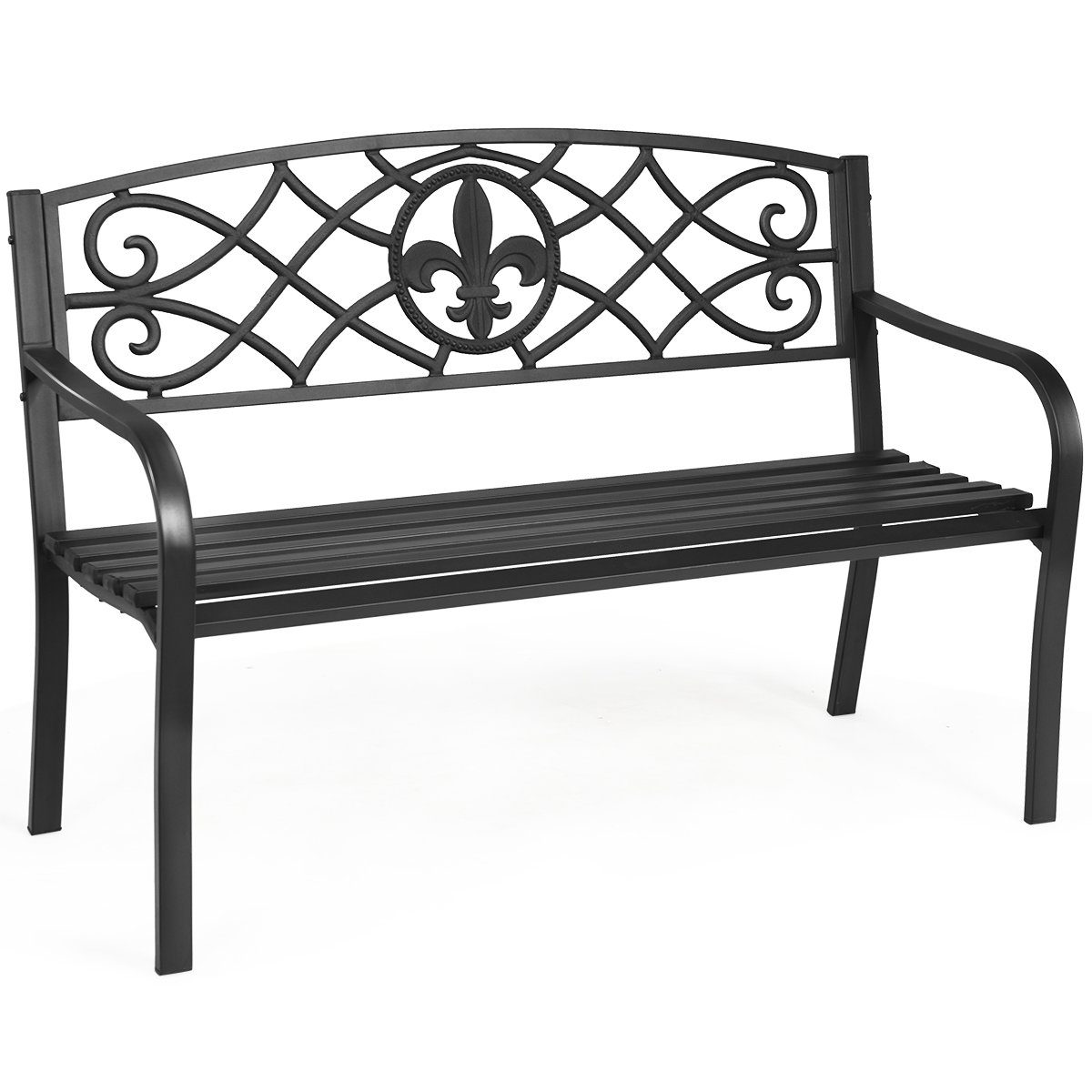 COSTWAY Gartenbank, mit Rückenlehne & Armlehne, Metall, 2-3 Personen, 128cm