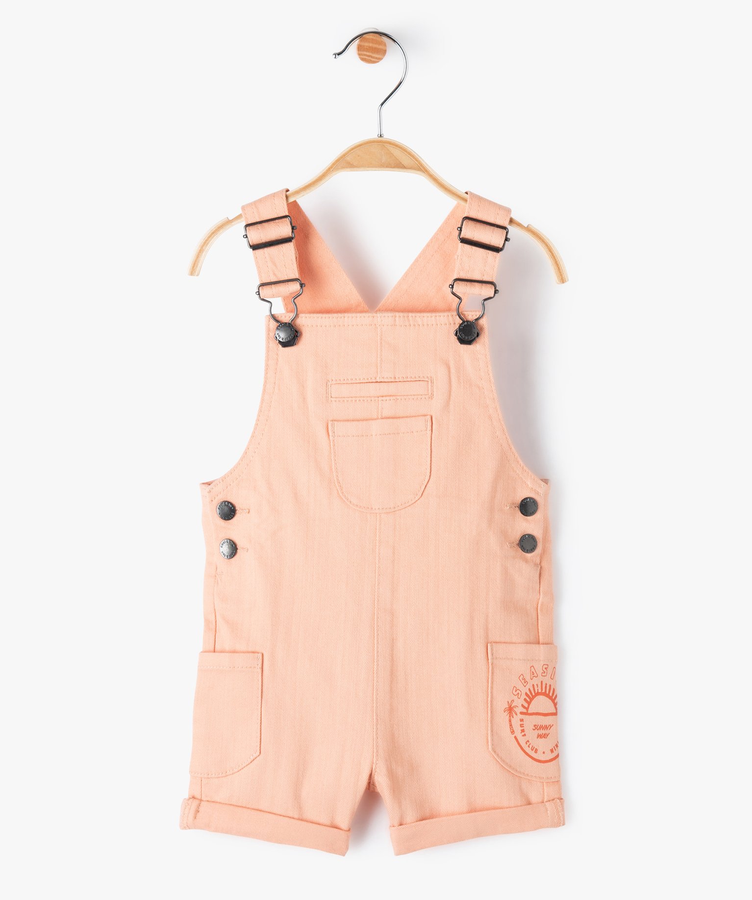Salopette bébé Garçon courte en denim stretch coloré orange | GEMO