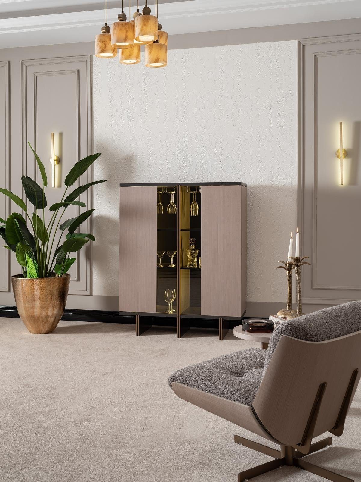 JVmoebel Barschrank Beige Barschrank Bar Vitrine Schrank Holz Wohnzimmer Modern (1-St., Barschrank) Made in Europa