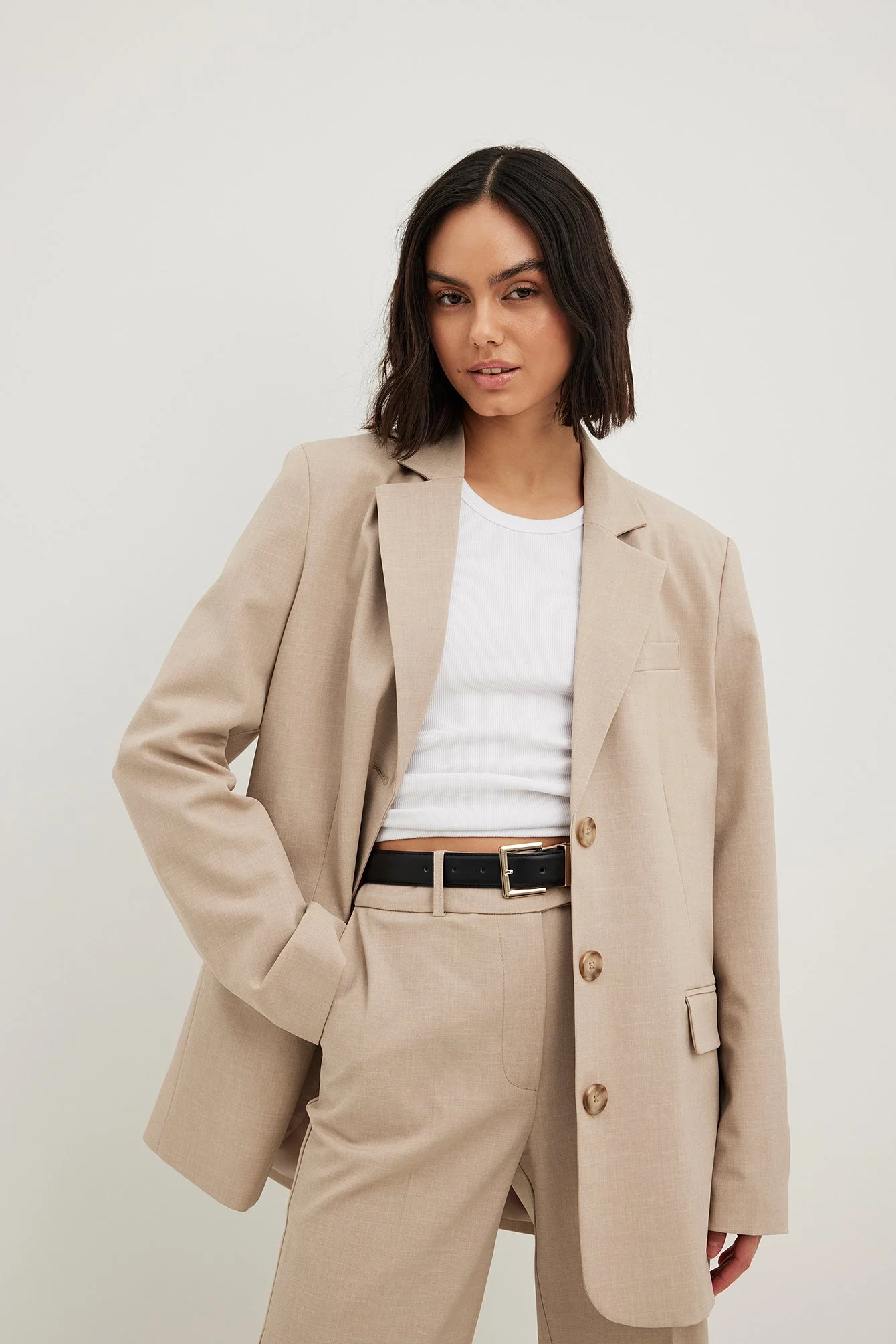 Melange-Blazer in Oversize mit drei Knöpfen