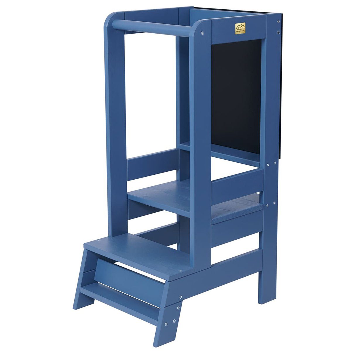 MeowBaby Stehhilfe Lernturm für Kinder Montessori Lernstuhl mit Kreidetafel Blau (1 St), Kinderhocker, Höhenverstellbar, Abgerundete Ecken & Kanten