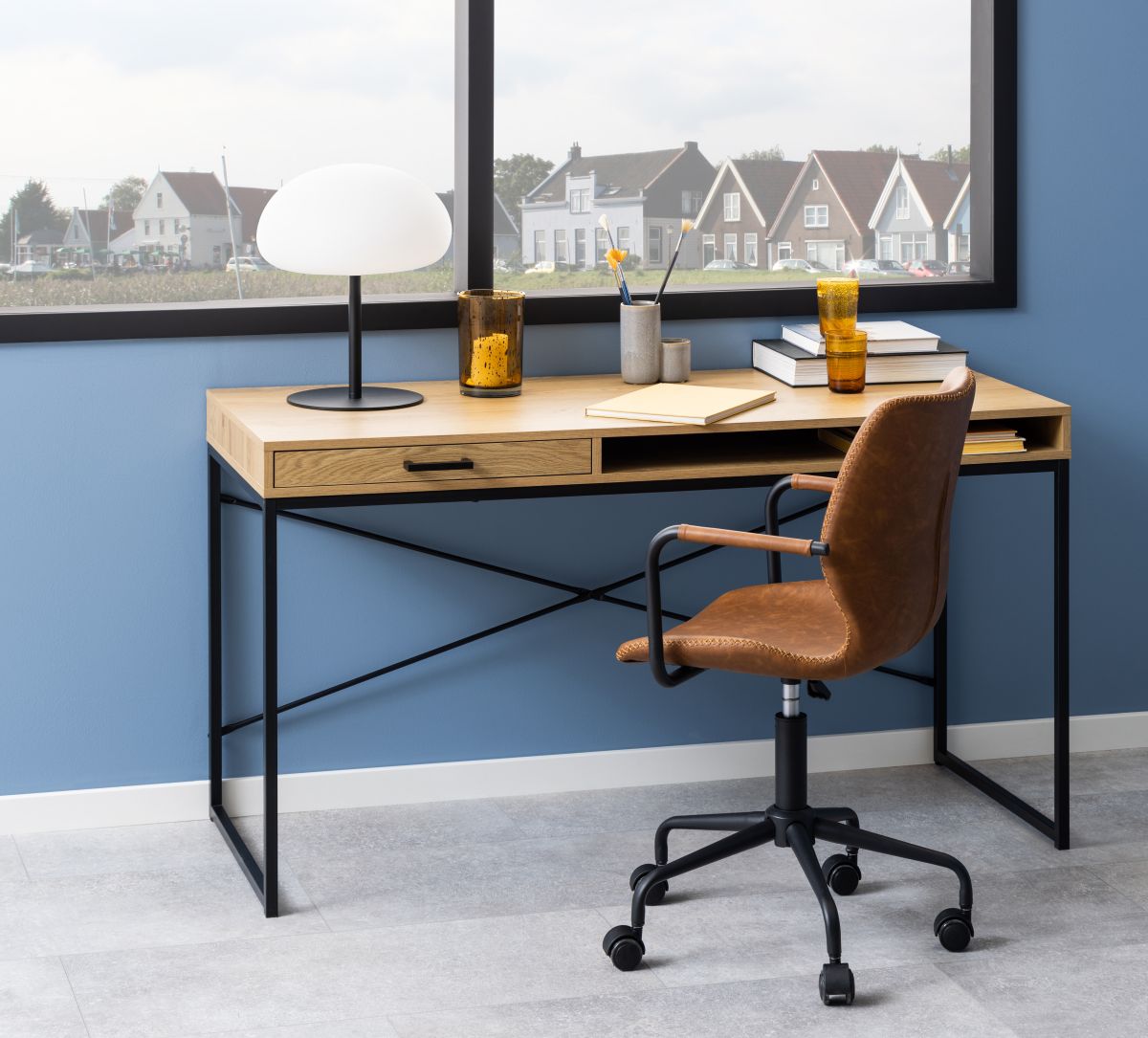 Schreibtisch Seaford mit Schublade Eiche 140 x 58 cm