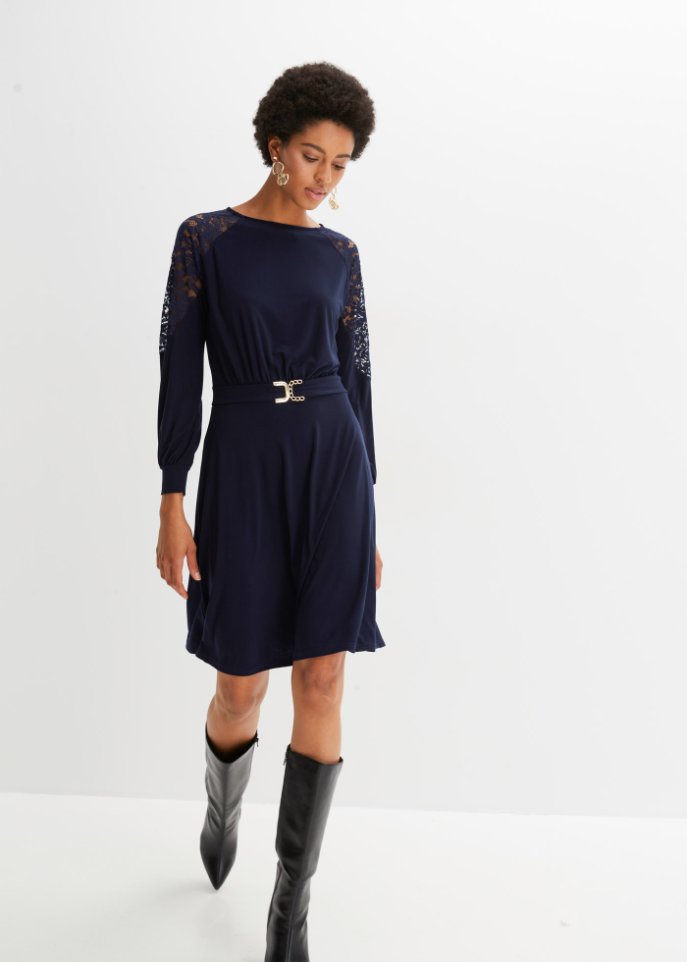 Jerseykleid mit Spitze