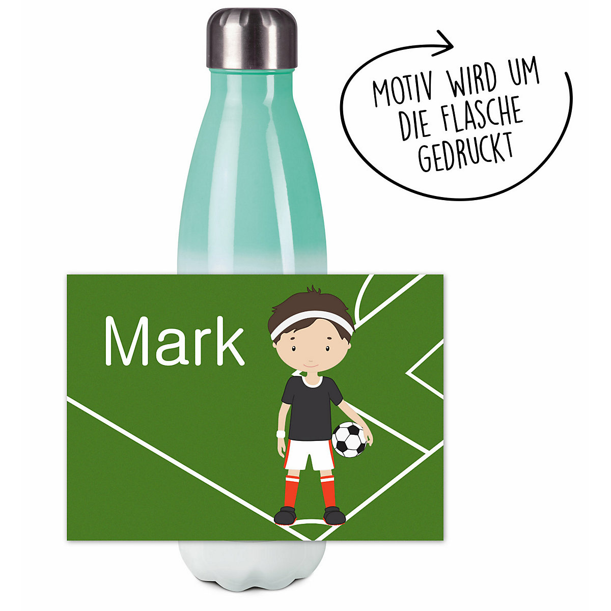 Edelstahl Kinder Thermoflasche / Trinkflasche bunt Fußballspieler Spülmaschinenfest, Auslaufsicher, Bruchfest, Doppelwandig, Für Heißgetränke geeignet, Mit Deckel, Isoliert