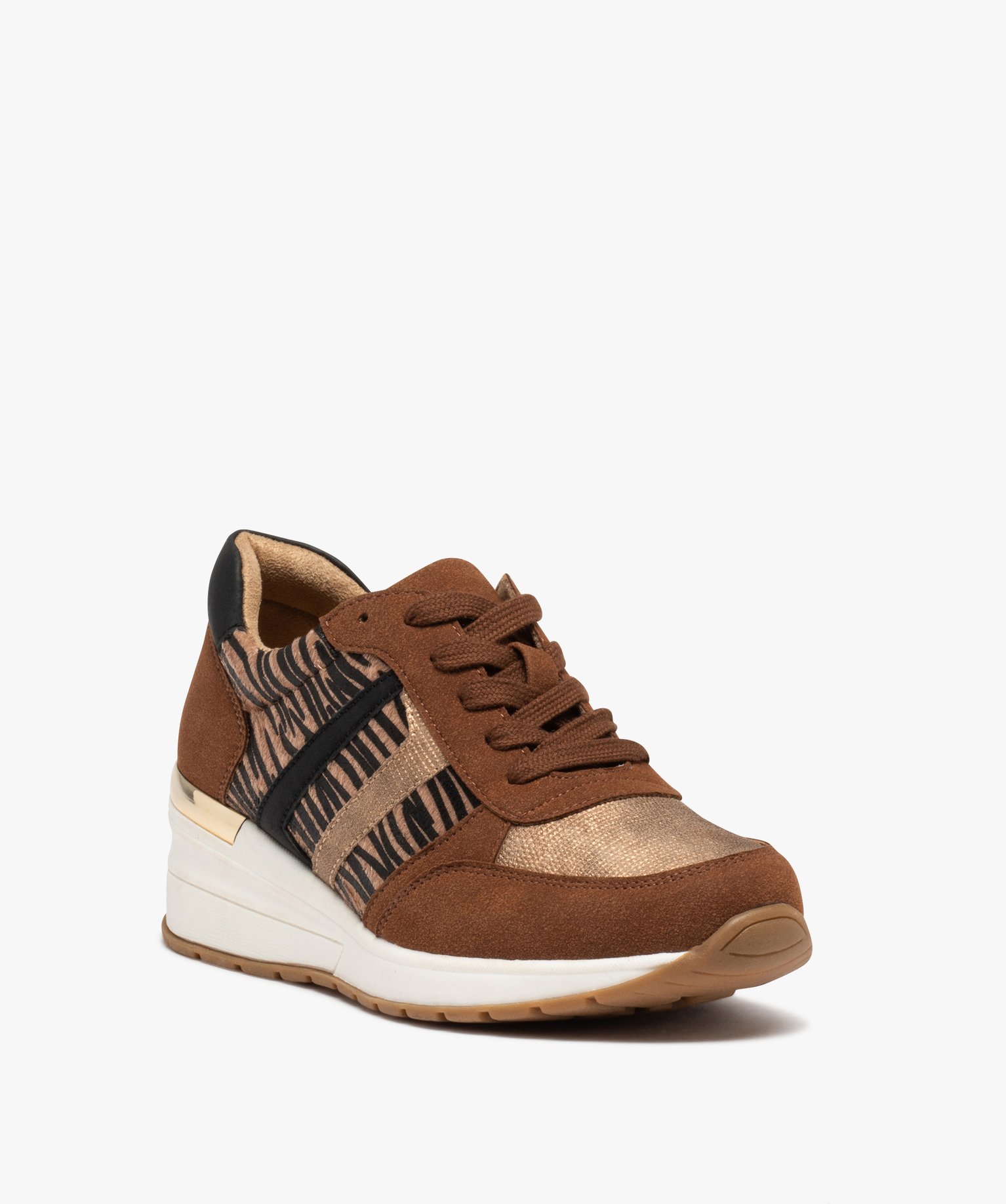 Baskets femme casual zébrées à semelle compensée marron | GEMO