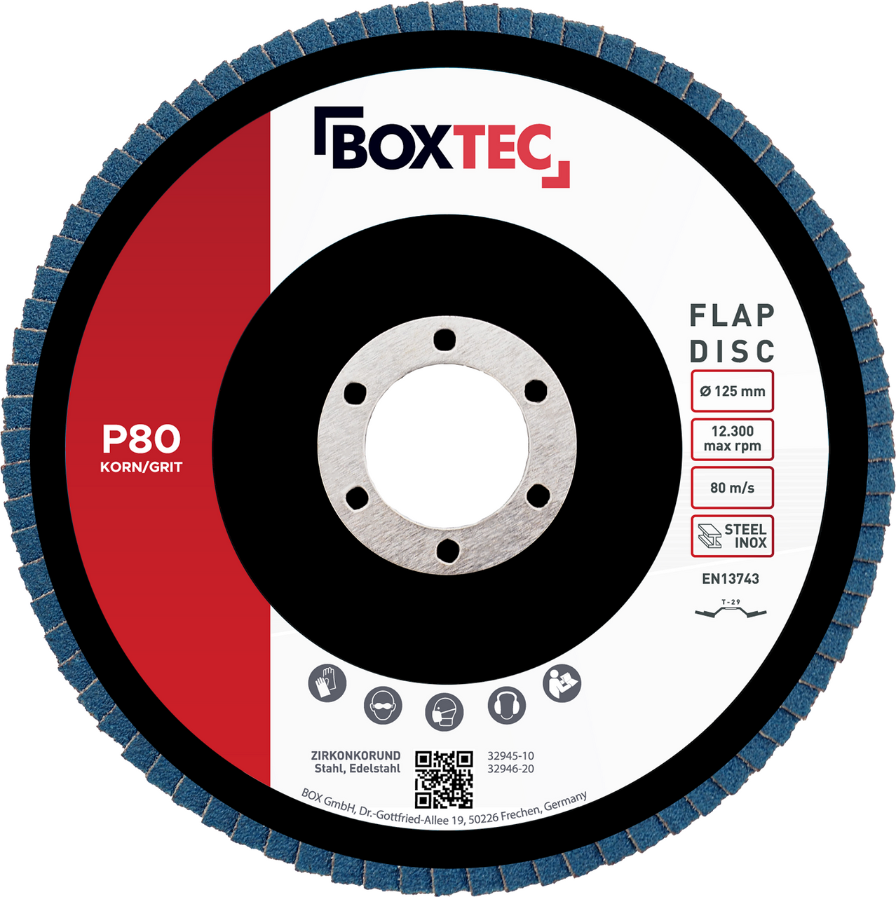 BOXTEC Profi-Fächerscheiben BLAU 125mm INOX Lamellenscheiben Schleifscheiben 20er Pack P80