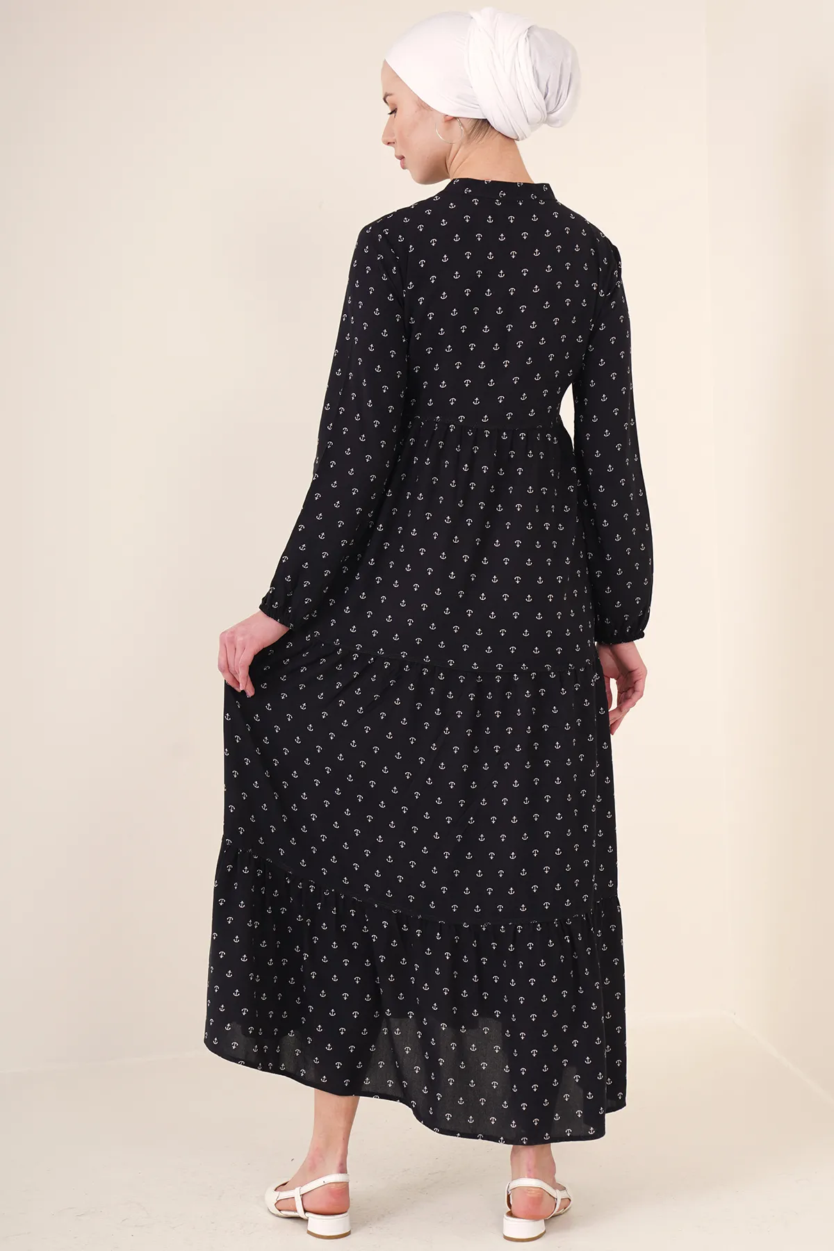 Bigdart  1627 Hijab-Kleid mit Kragen und Schnürung – Schwarz