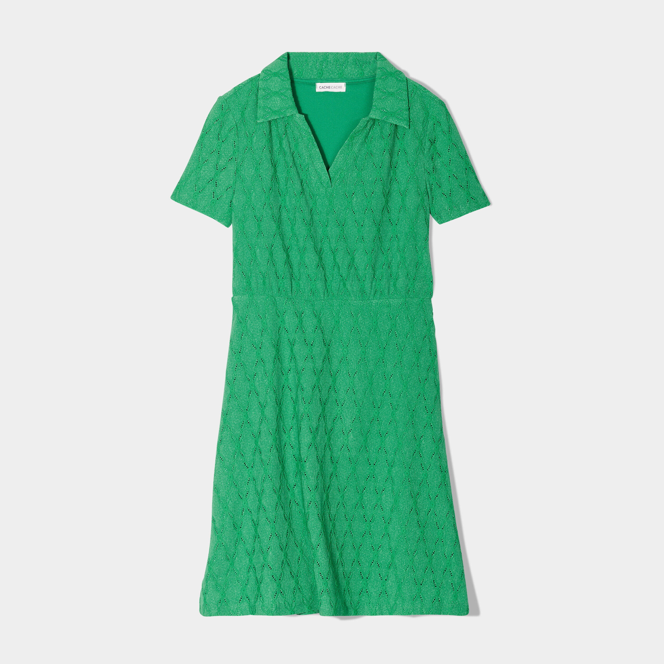 Robe évasée ajourée col polo vert femme | Cache Cache