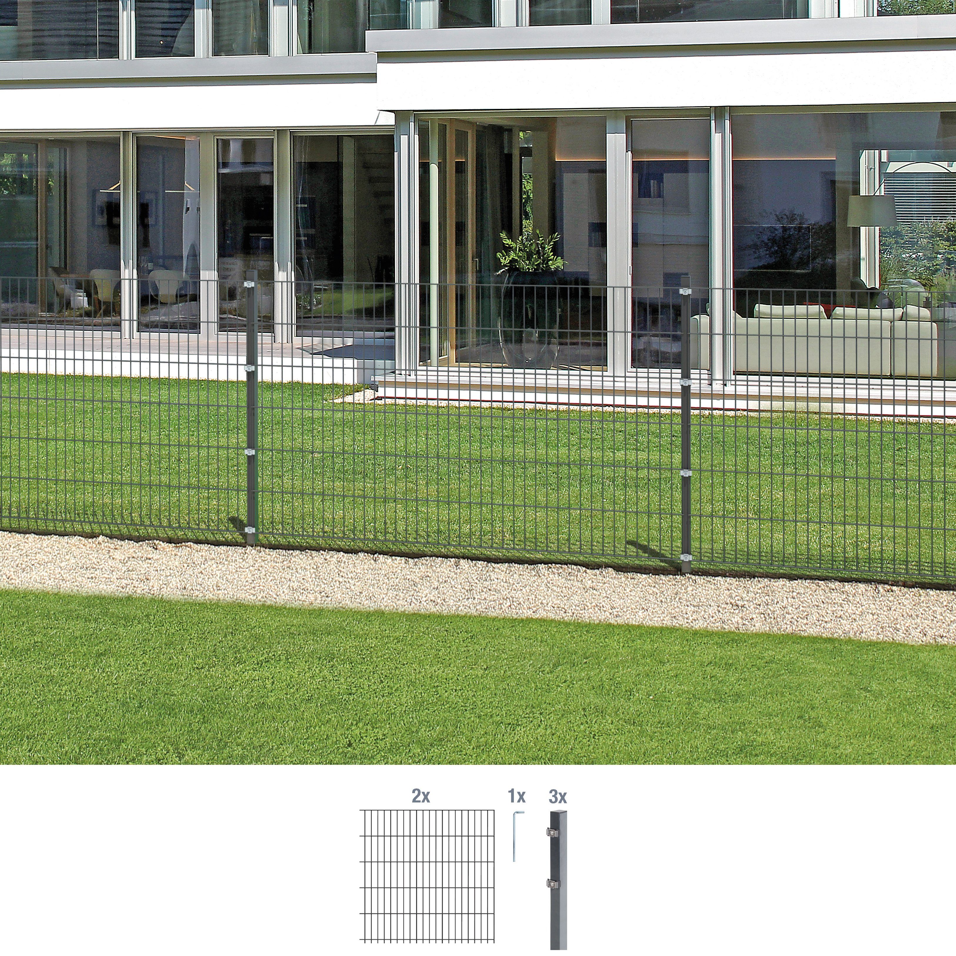 Alberts Doppelstabmattenzaun, (Set), anthrazit, 140 cm hoch, 2 Matten für 4 m, 3 Pfosten