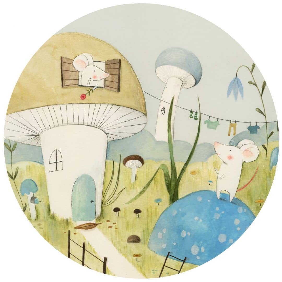 K&L Wall Art Fototapete Fototapete Loske Mäusestadt Kinderzimmer Vliestapete Rund kleine Maus, Mäusedorf Tapete