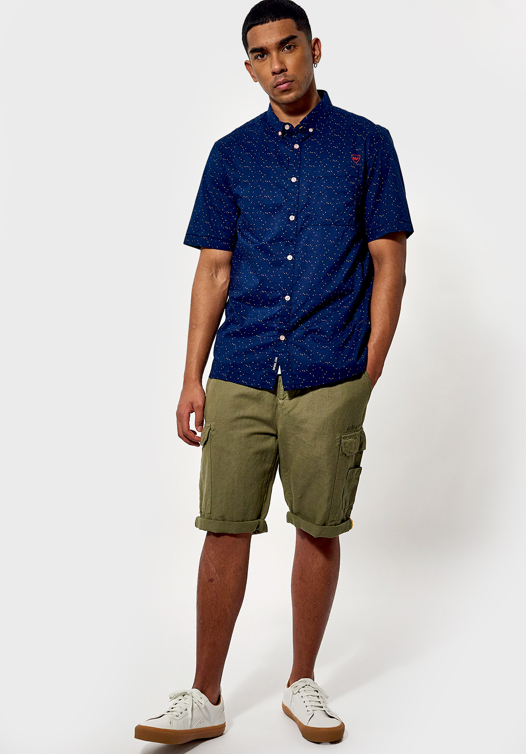 SINJI  Chemise régular bleue Homme micro imprimé all over en 100% coton