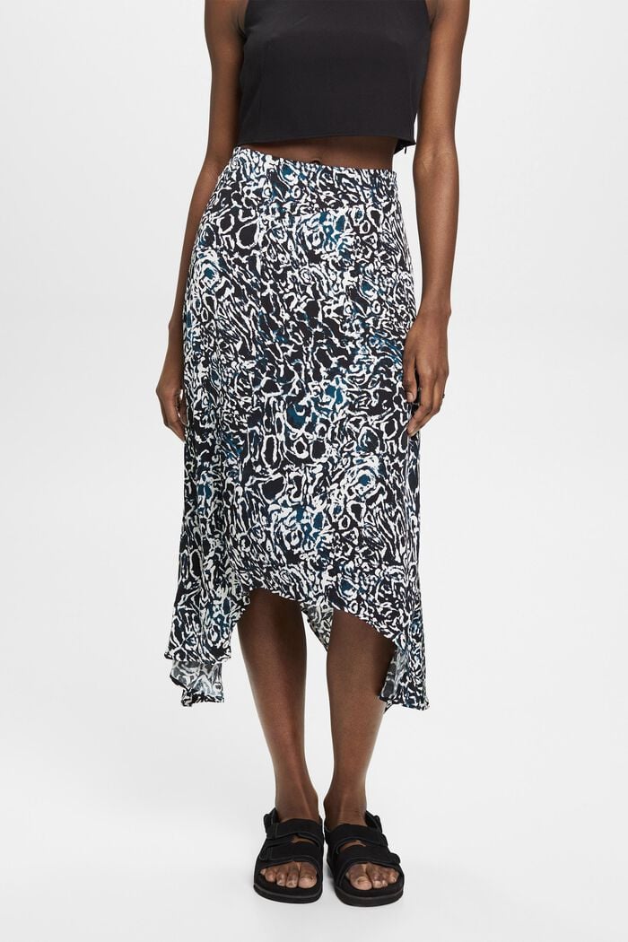 Asymmetrischer Satinrock mit Allover-Print