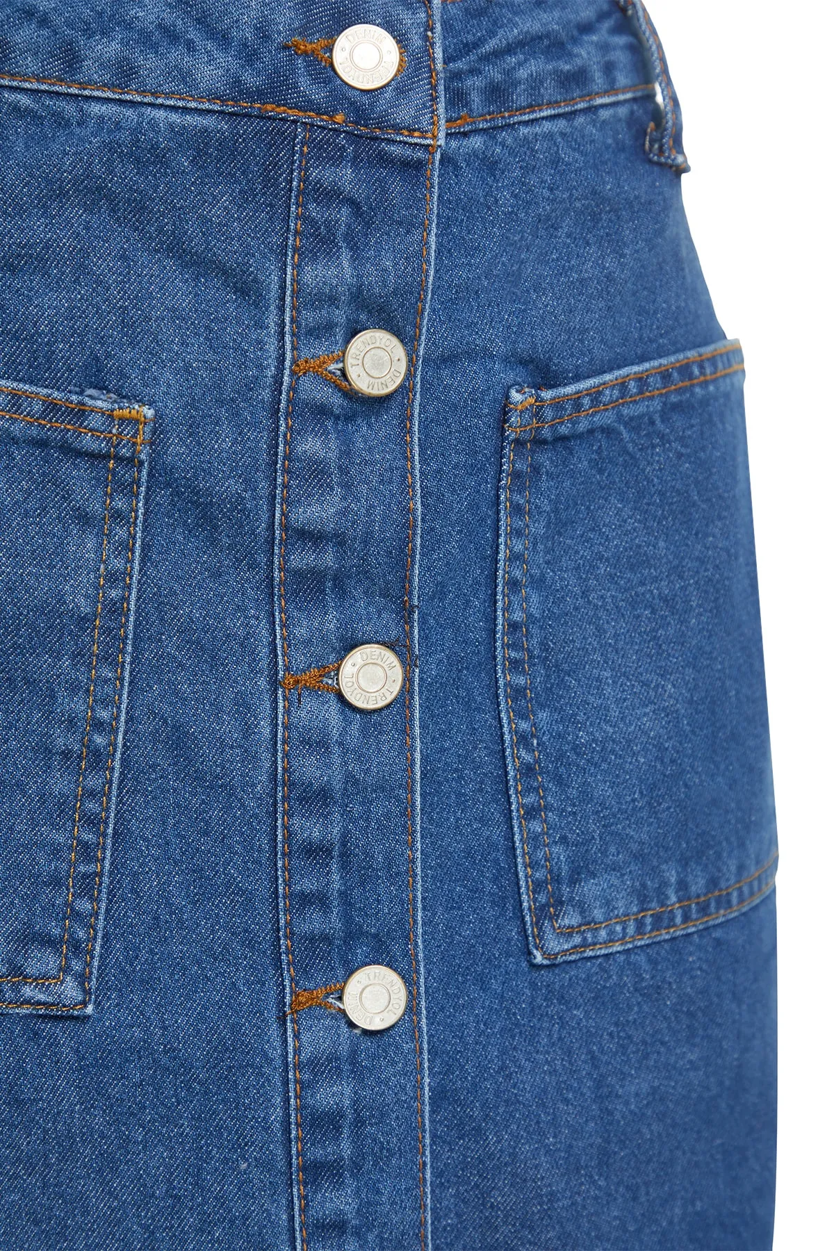 Trendyol Collection  Dunkler Indigo-Jeansrock aus Denim mit doppelter Tasche und hoher Taille TCTSS23EE00002