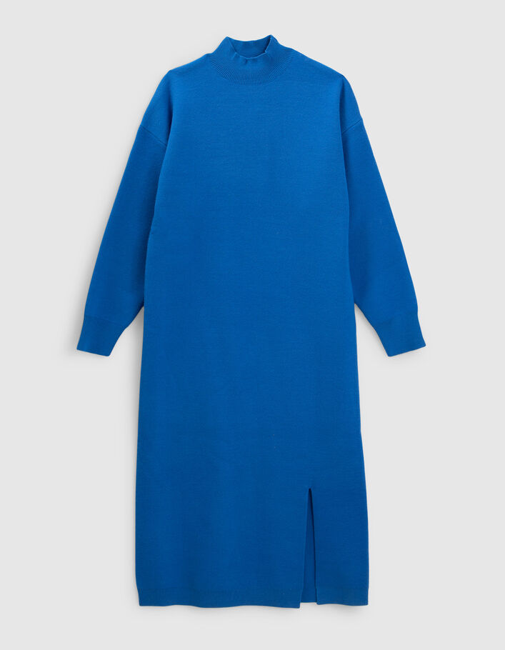 Robe bleue fendue tricot à col montant fille
