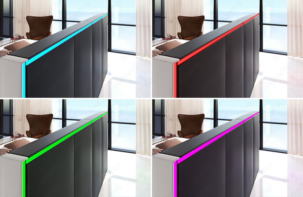 Sofa Dreams Boxspringbett Boxspringbett Monaco Leder, mit Topper, mit Schubladen, mit LED-Beleuchtung, mit USB-Anschlüssen