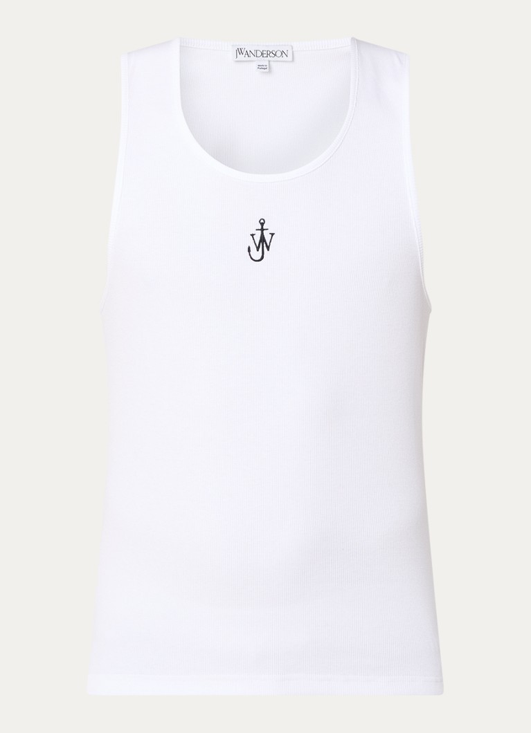 JW Anderson Rebrovaný pletený top z organickej bavlny s výšivkou loga