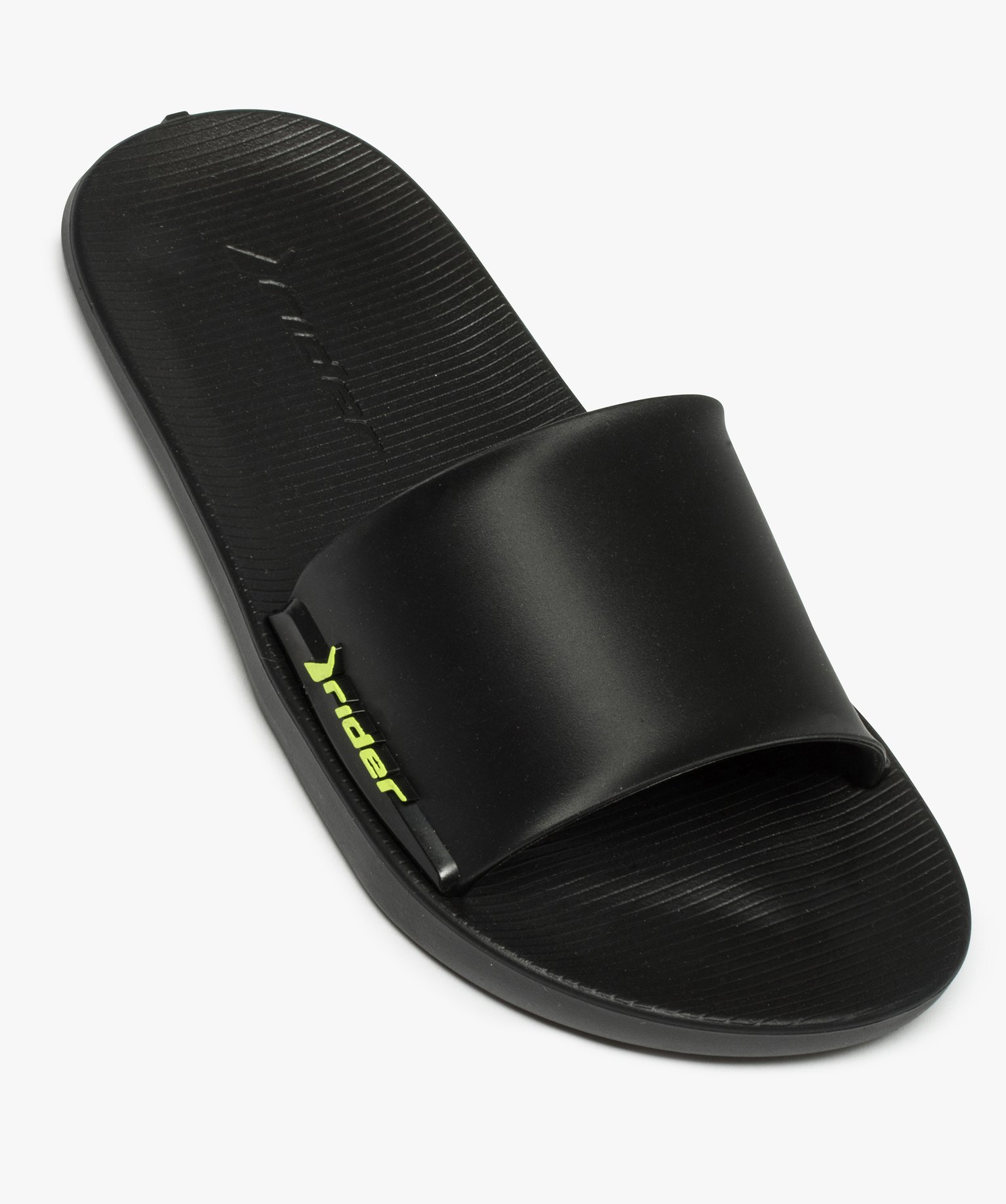 Mules de piscine fille unies logo fluo – Rider noir | GEMO